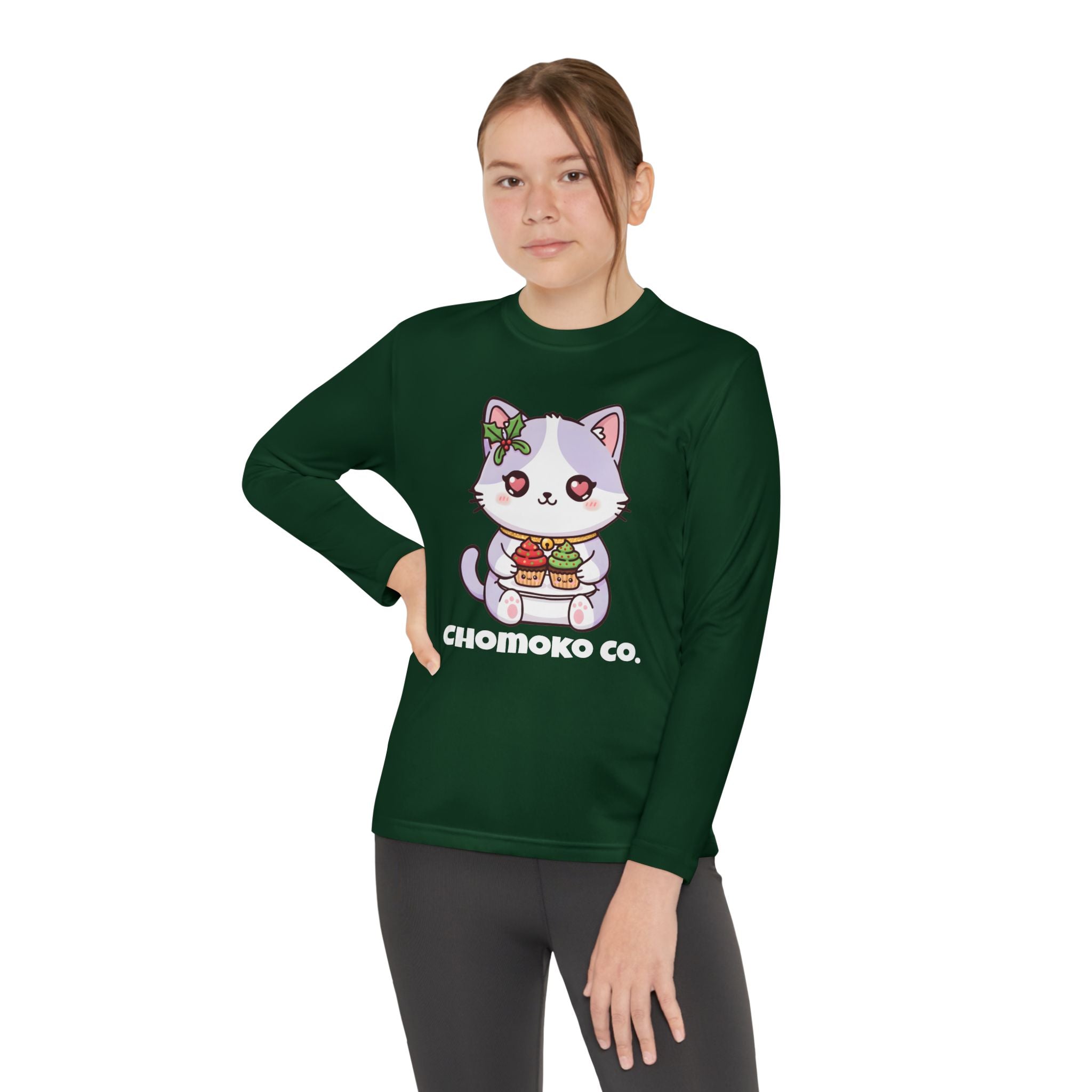 Nori with Christmas Cupcakes Youth Long Sleeve Competitor Tee