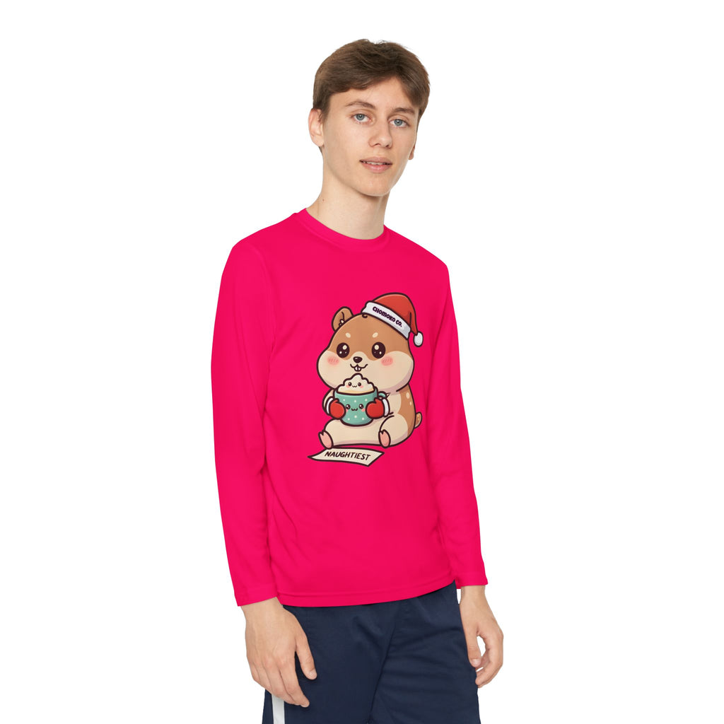 Atsu drinking Eggnog Youth Long Sleeve Competitor Tee