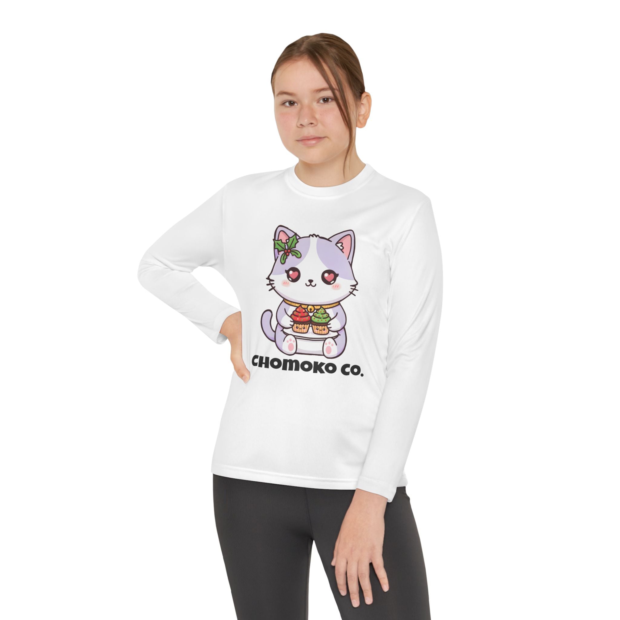 Nori with Christmas Cupcakes Youth Long Sleeve Competitor Tee