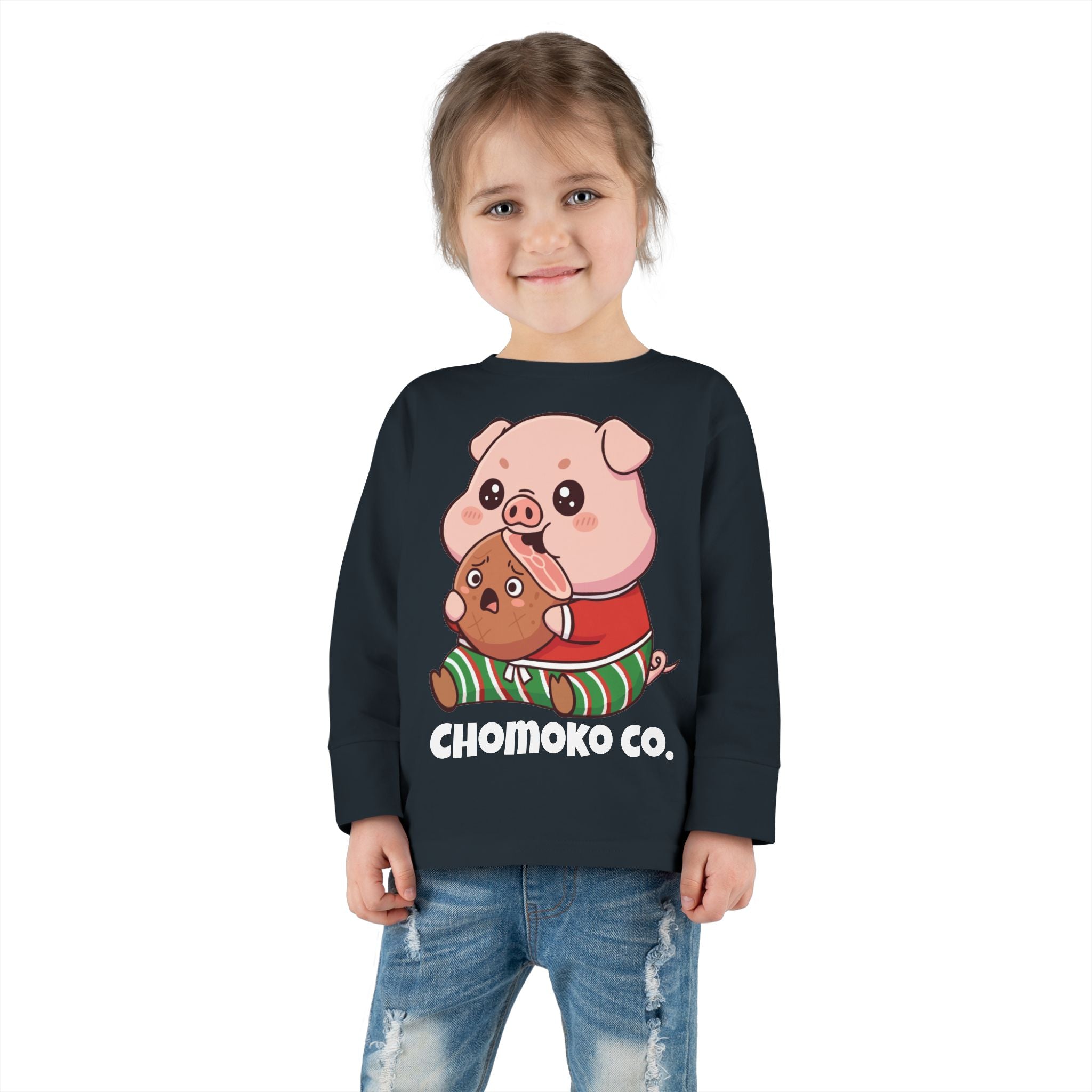 Okui in Christmas pajamas Toddler Long Sleeve Tee