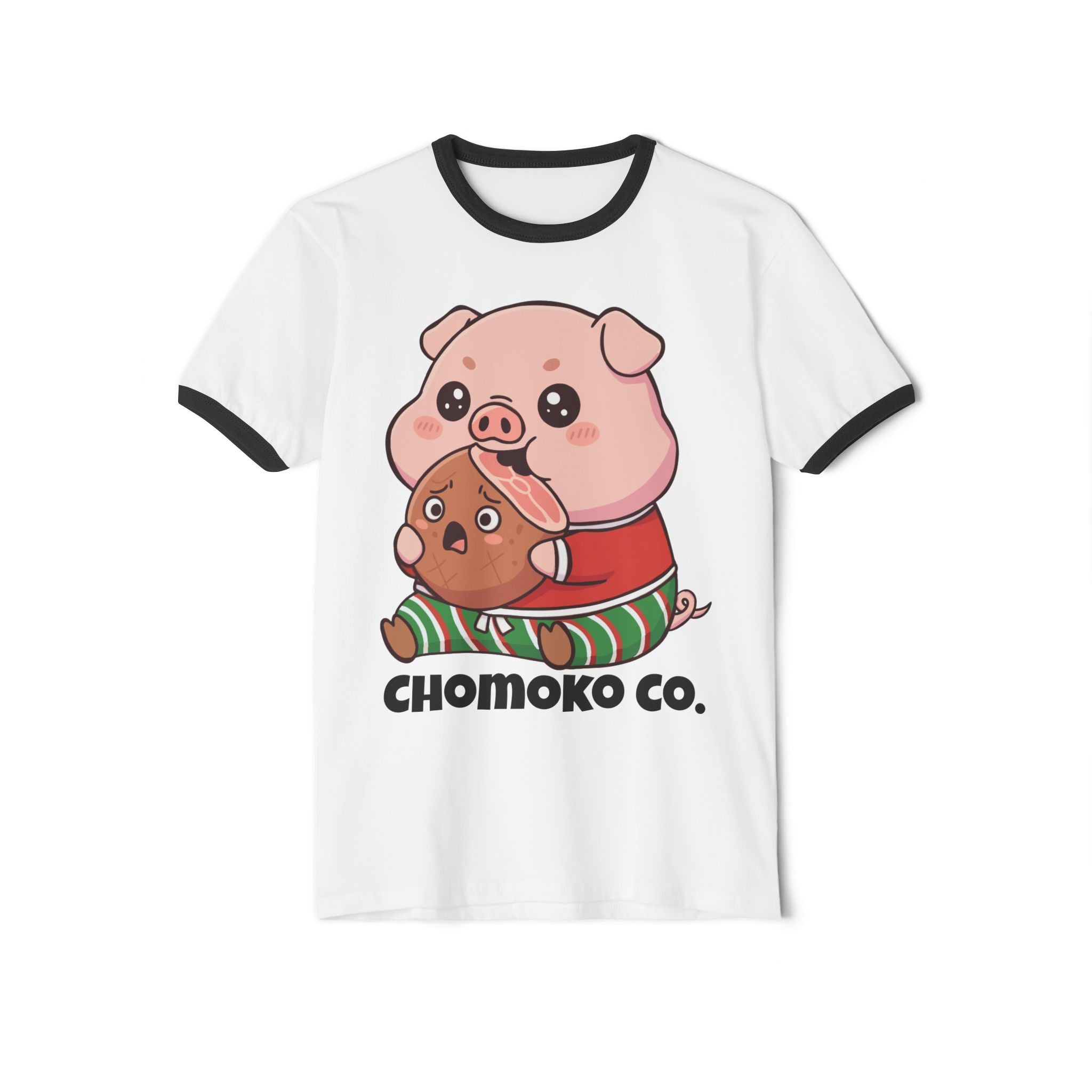 Okui in Christmas pajamas Unisex Cotton Ringer T-Shirt