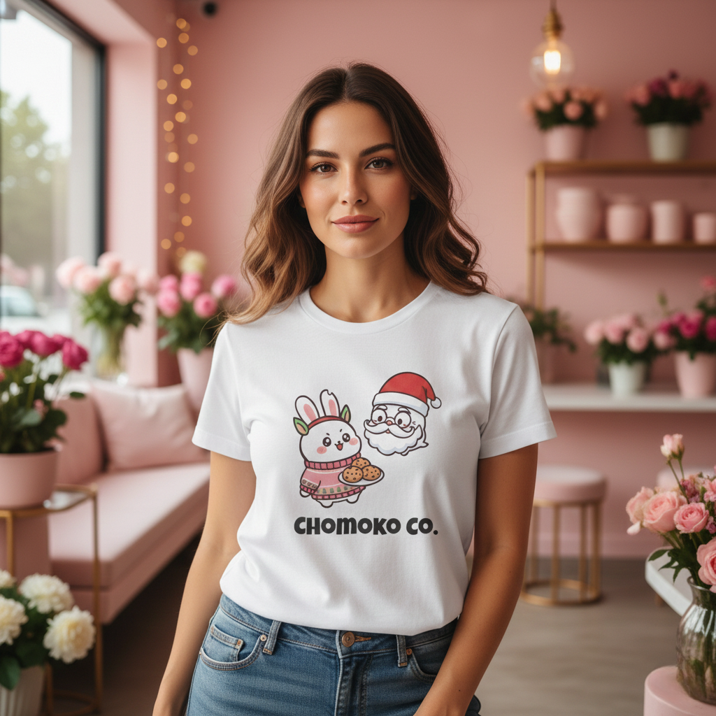 Chomoko and Oji Cookie Sharing Tee | Christmas Cute Holiday Shirt