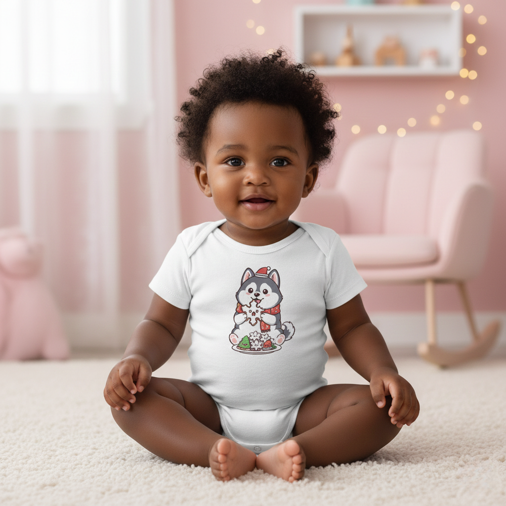 Koda eating Christmas cookies Infant Fine Jersey Bodysuit