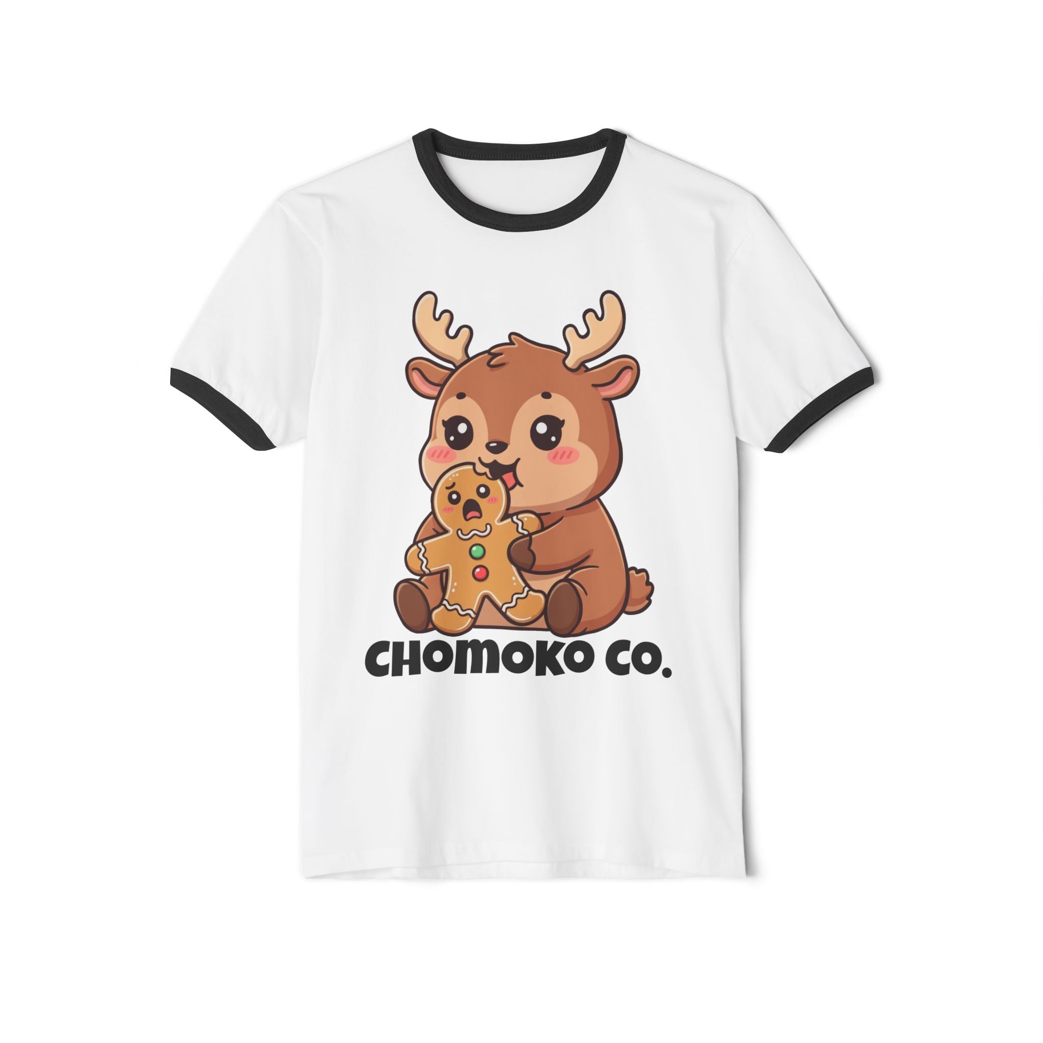 Haru eating a Gingerbread Man Unisex Cotton Ringer T-Shirt