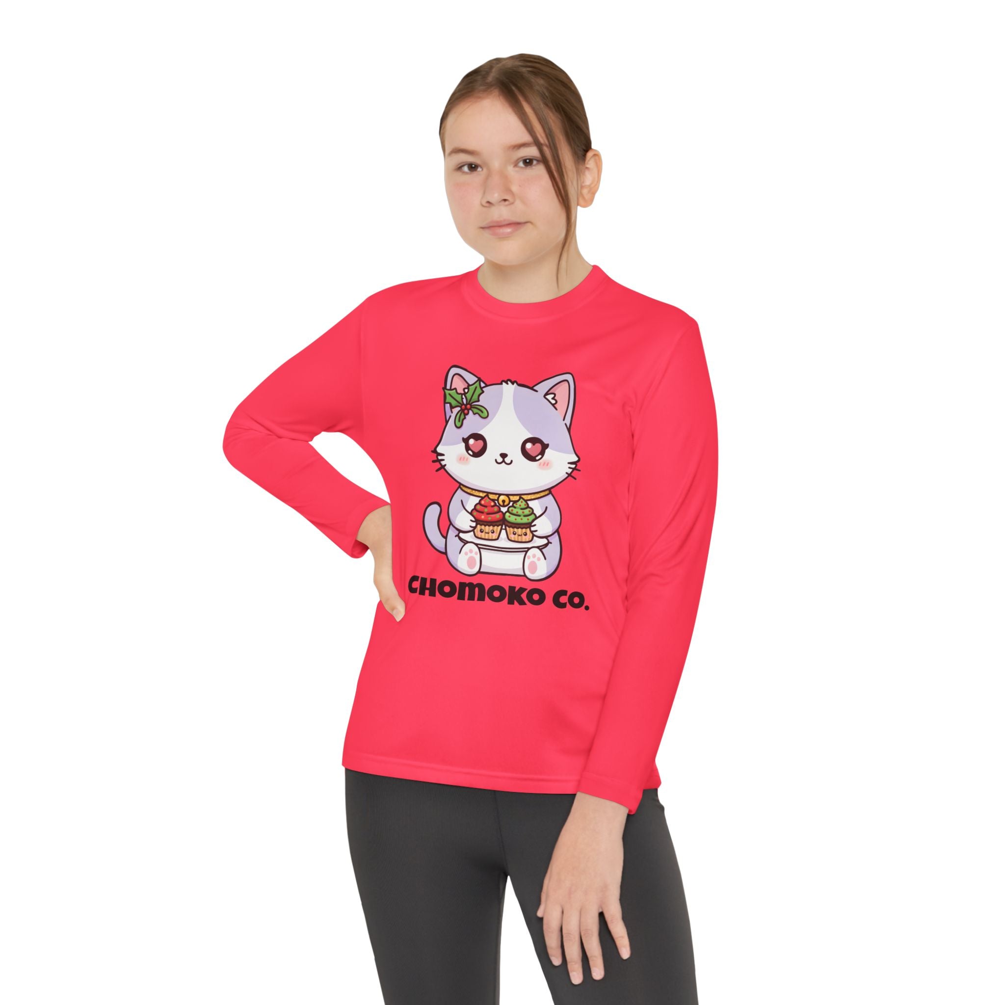 Nori with Christmas Cupcakes Youth Long Sleeve Competitor Tee