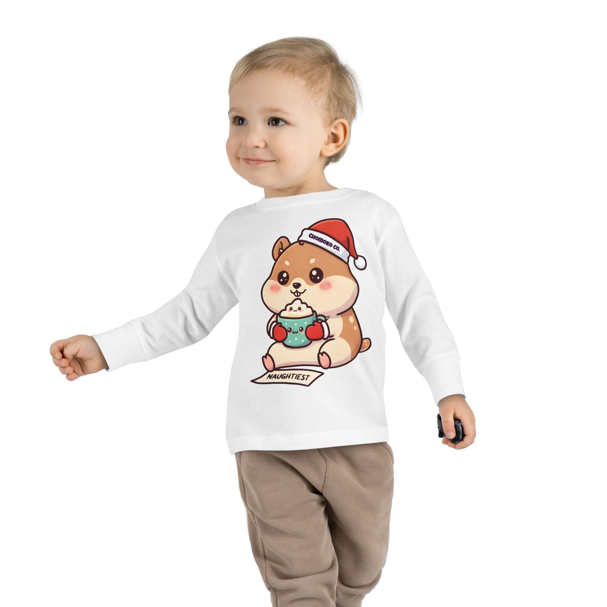 Atsu drinking Eggnog Toddler Long Sleeve Tee