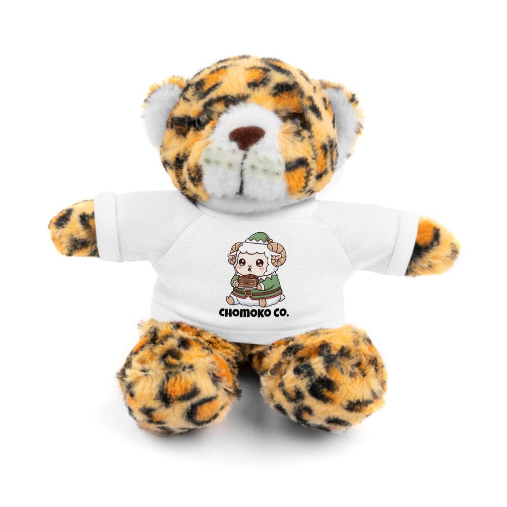 Bashi eating Christmas cake Plush Teddy Bear with Graphic Tee – Cute Chibi Character "Chomoko Co."