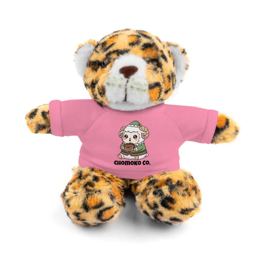 Bashi eating Christmas cake Plush Teddy Bear with Graphic Tee – Cute Chibi Character "Chomoko Co."