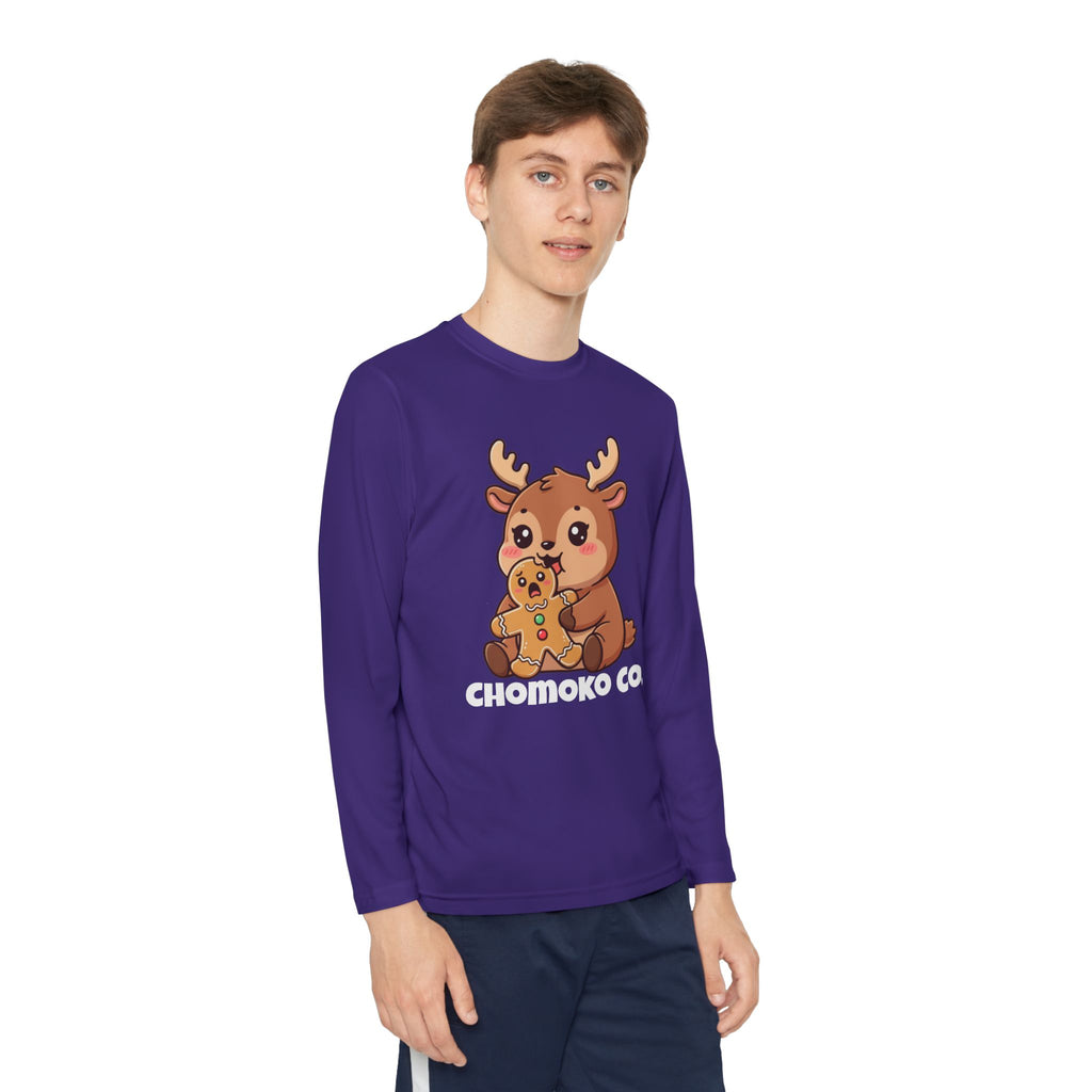 Haru eating a Gingerbread Man Youth Long Sleeve Competitor Tee