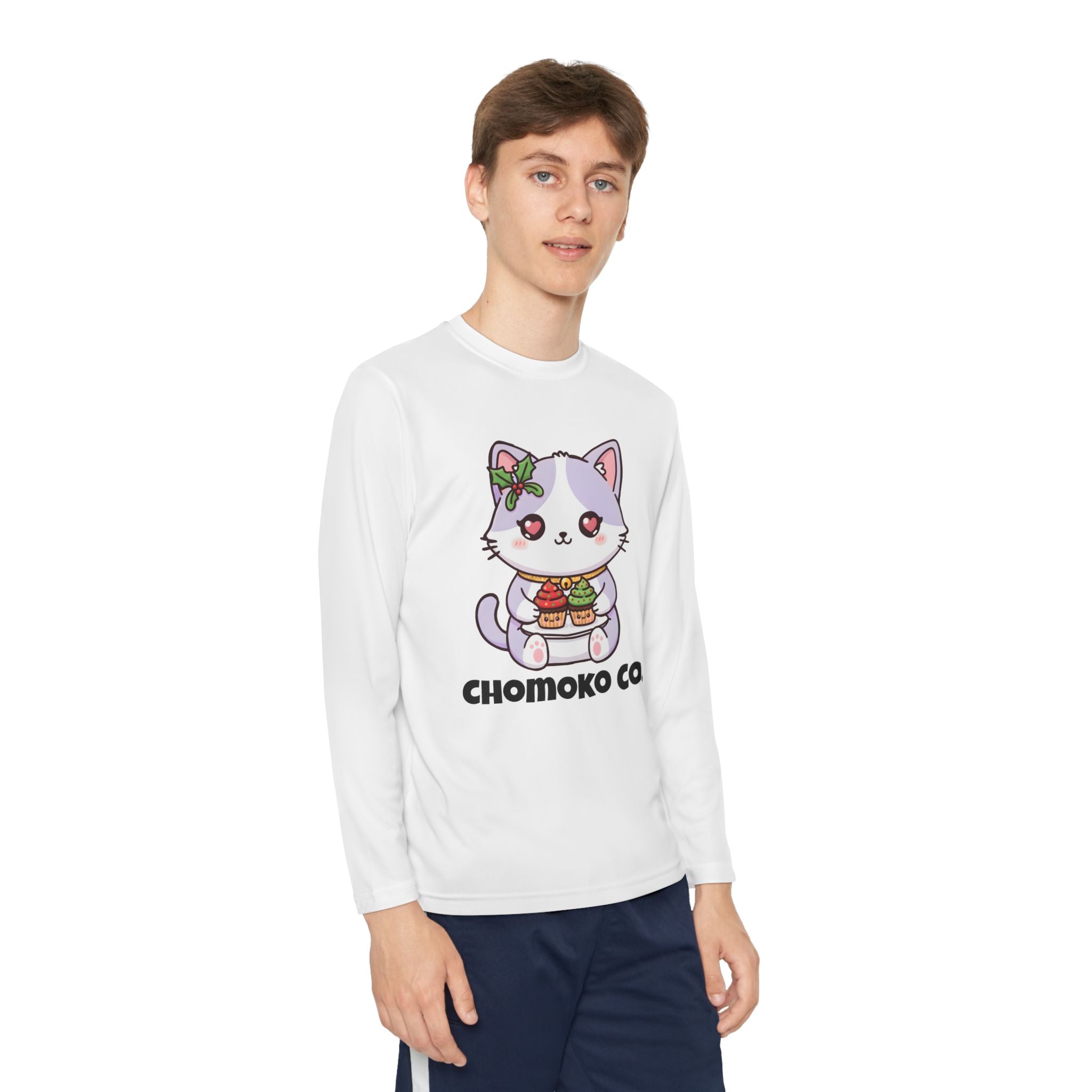 Nori with Christmas Cupcakes Youth Long Sleeve Competitor Tee