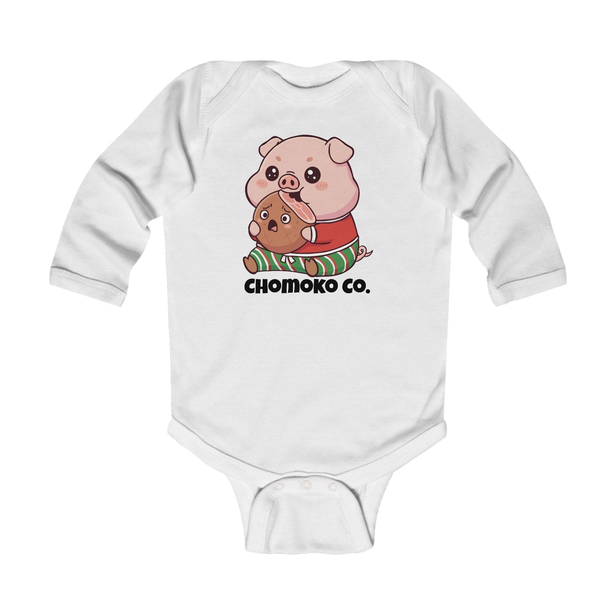 Okui in Christmas pajamas Infant Long Sleeve Bodysuit