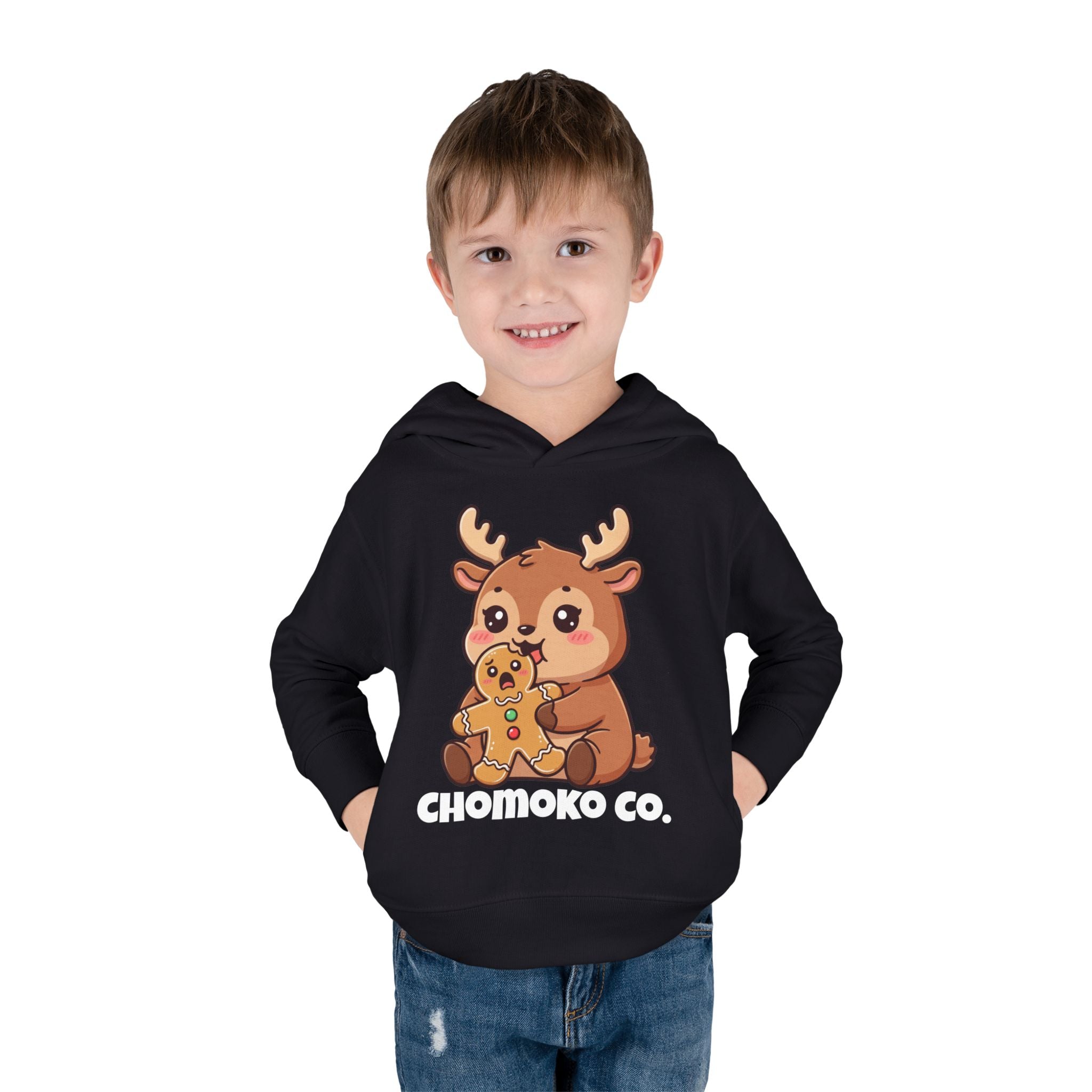 Haru eating a Gingerbread Man Toddler Pullover Fleece Hoodie
