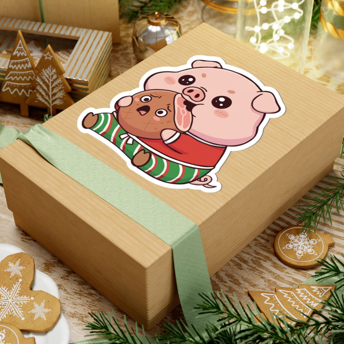 Okui in Christmas pajamas Kiss-Cut Sticker