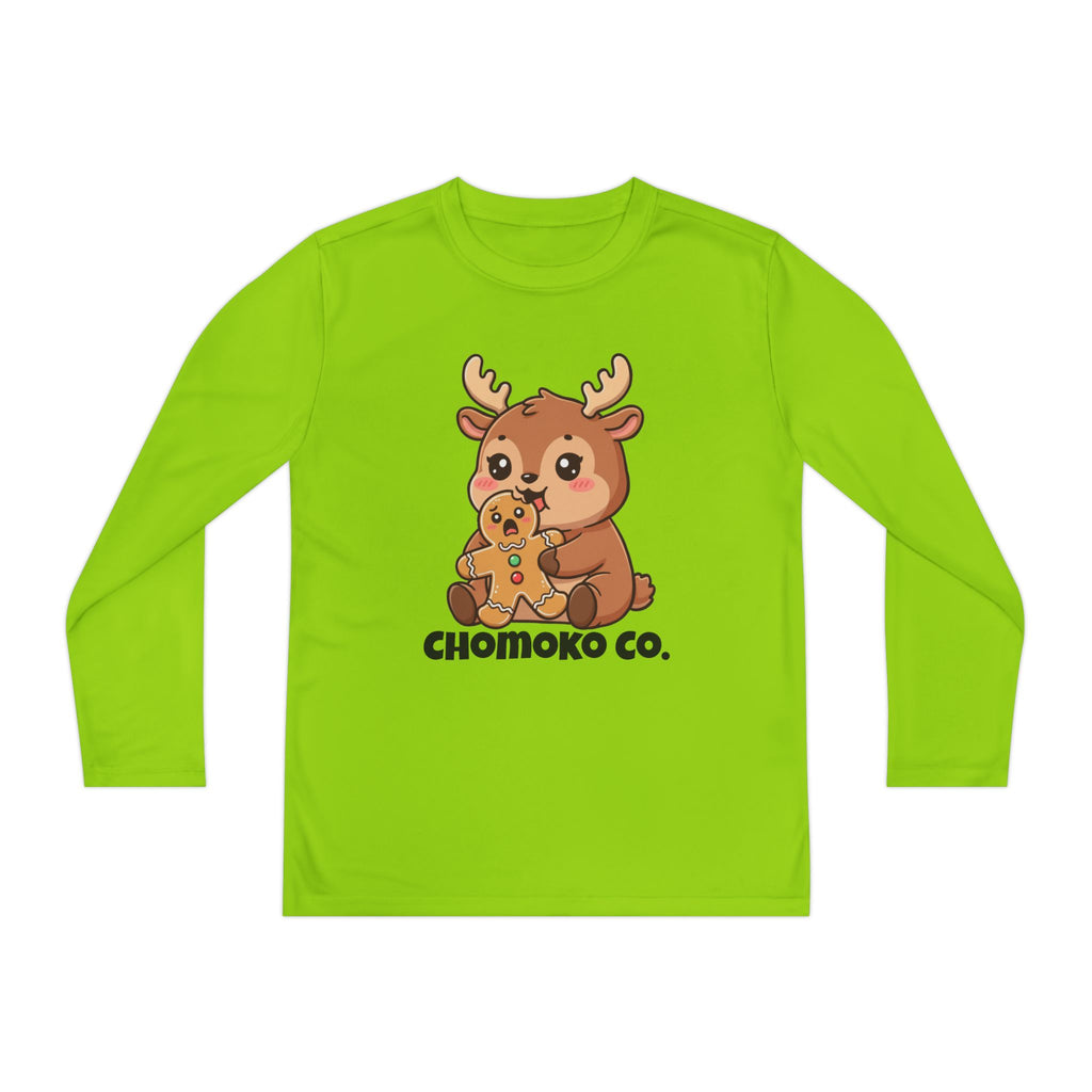 Haru eating a Gingerbread Man Youth Long Sleeve Competitor Tee