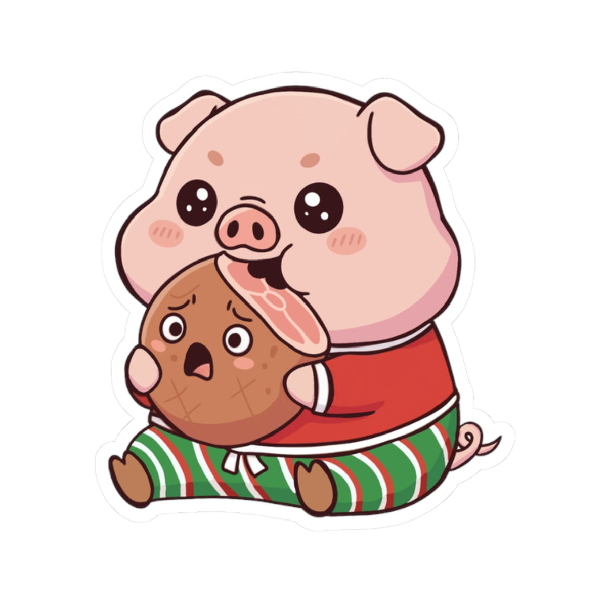 Okui in Christmas pajamas Kiss-Cut Sticker
