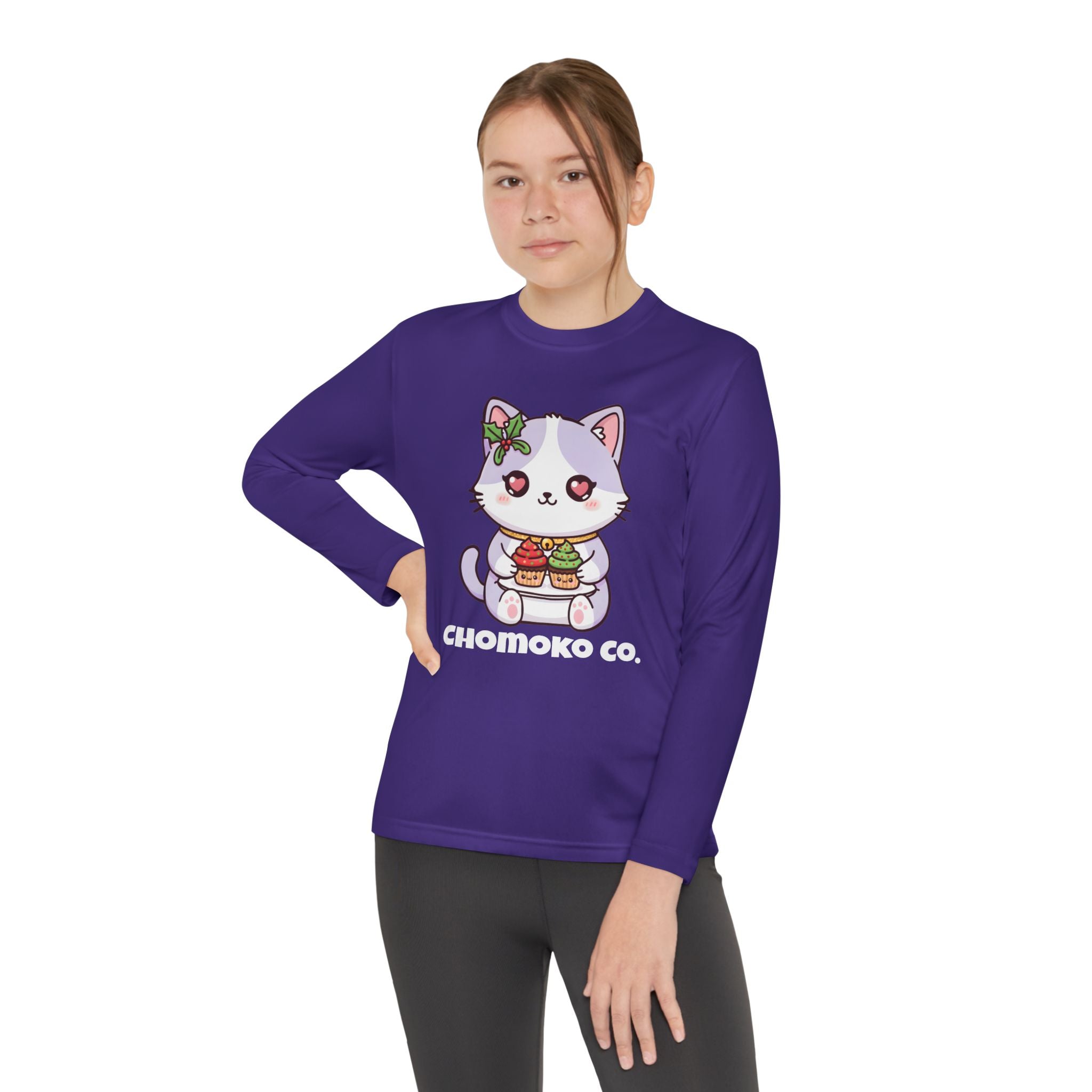 Nori with Christmas Cupcakes Youth Long Sleeve Competitor Tee
