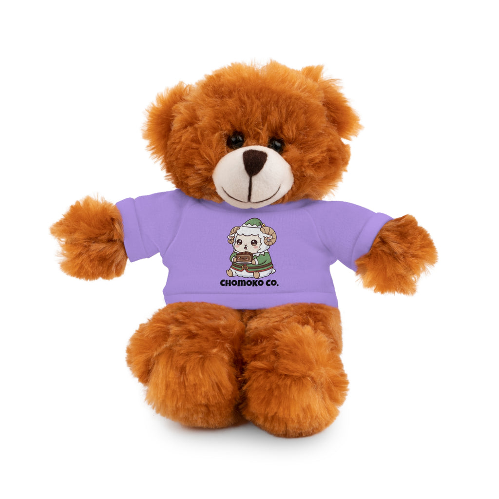 Bashi eating Christmas cake Plush Teddy Bear with Graphic Tee – Cute Chibi Character "Chomoko Co."