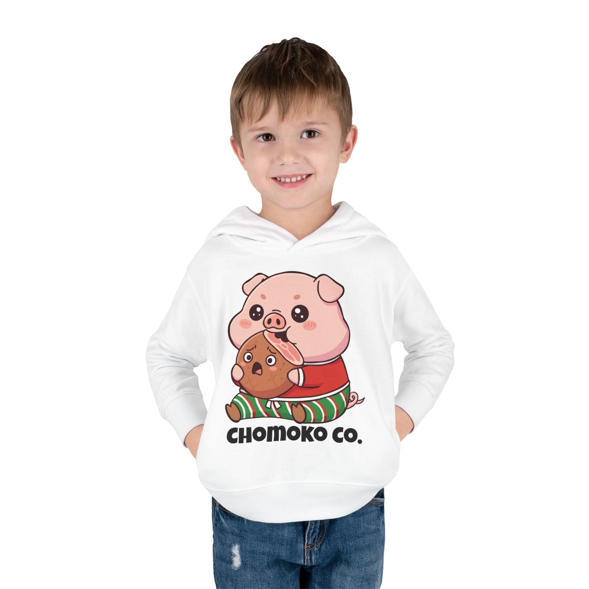 Okui in Christmas pajamas Toddler Pullover Fleece Hoodie