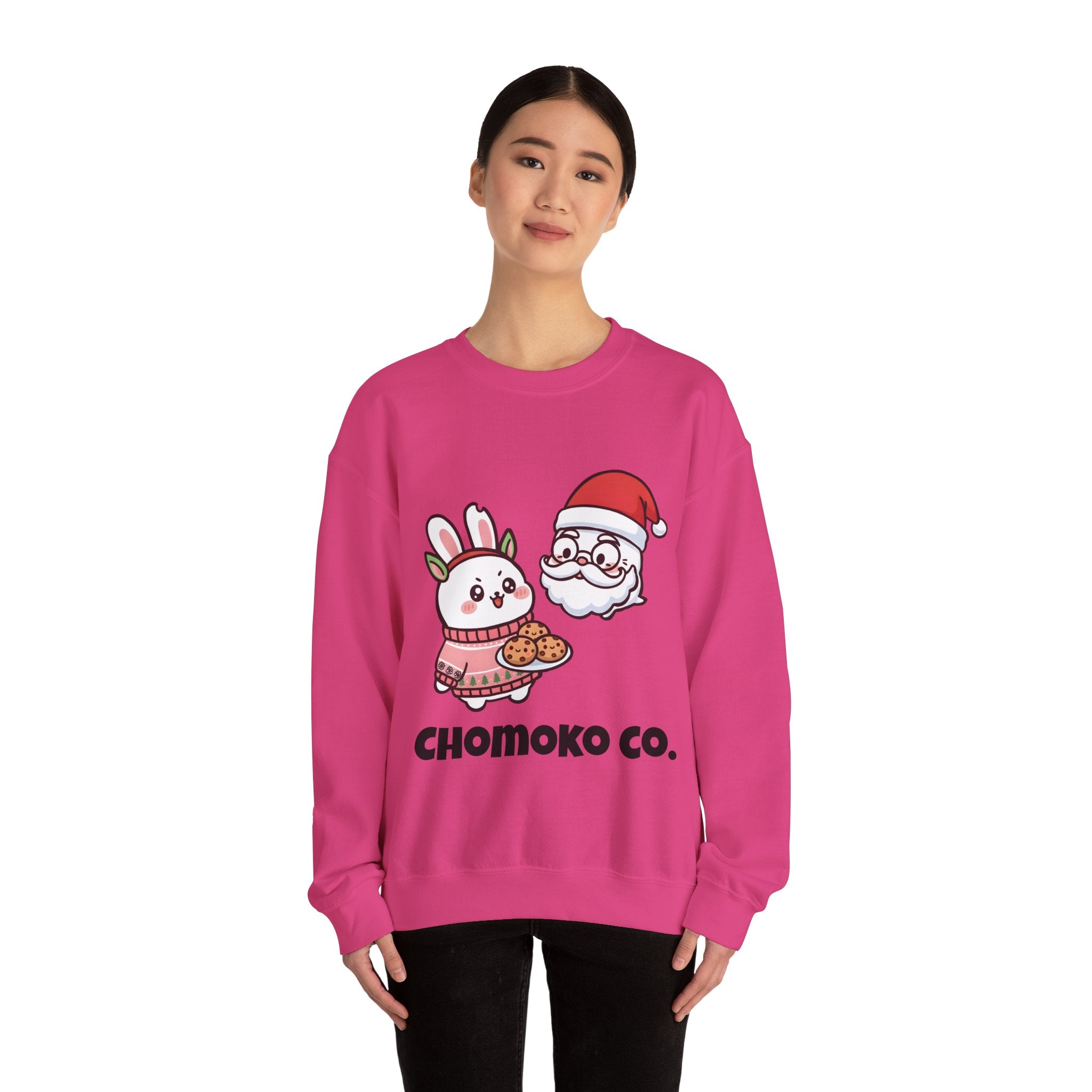 Chomoko with Oji dressed as Santa Cookie Plate Sweatshirt | CHOMOKO CO.