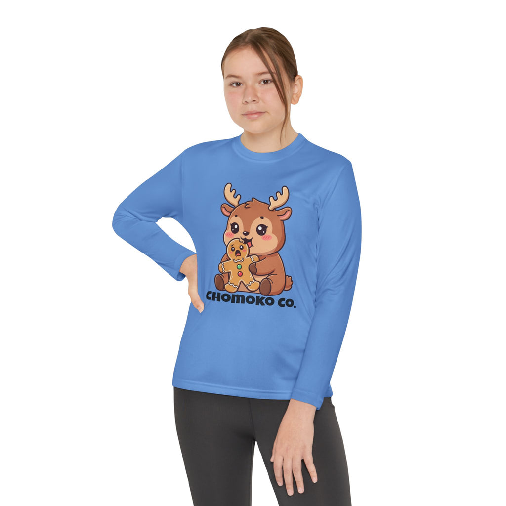 Haru eating a Gingerbread Man Youth Long Sleeve Competitor Tee