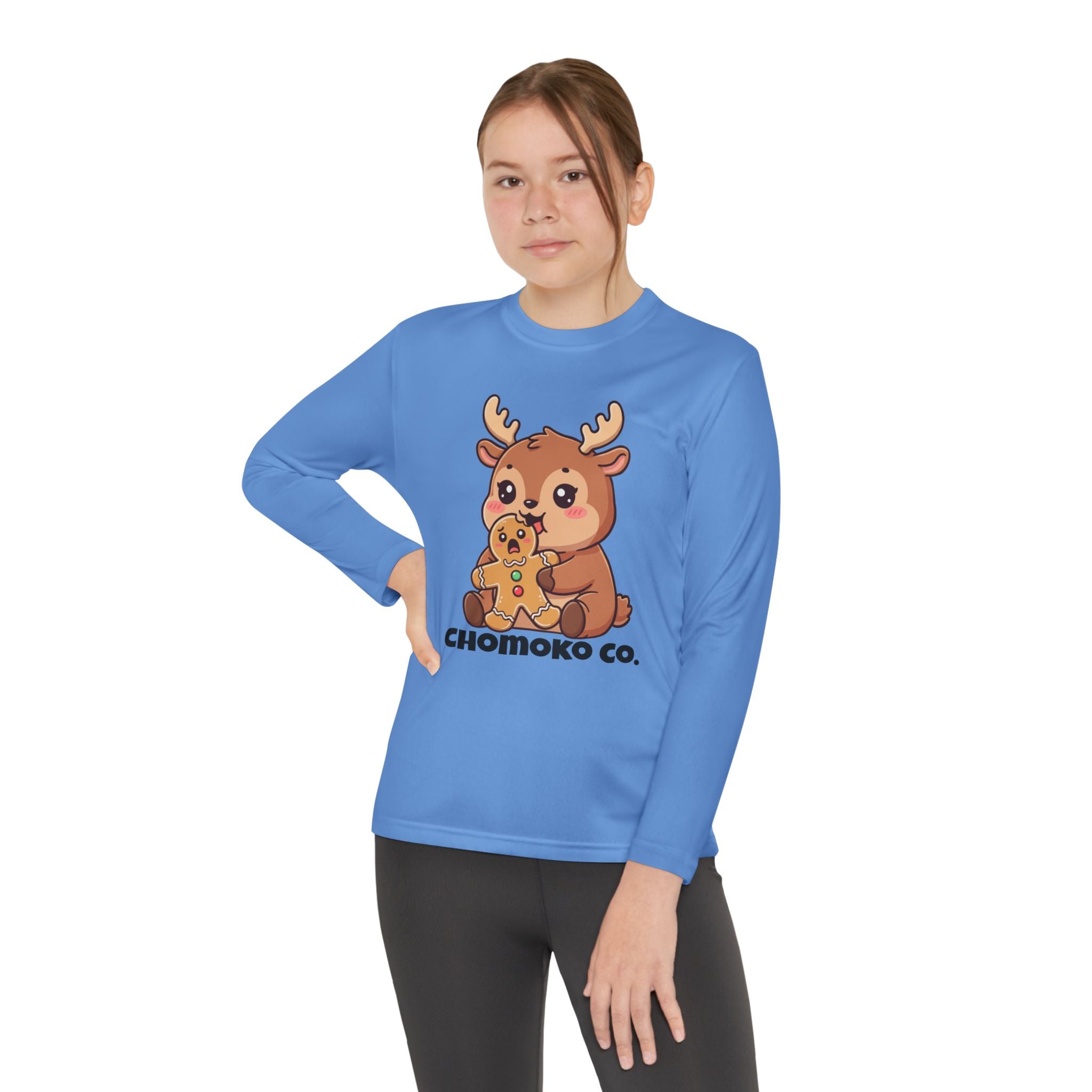 Haru eating a Gingerbread Man Youth Long Sleeve Competitor Tee