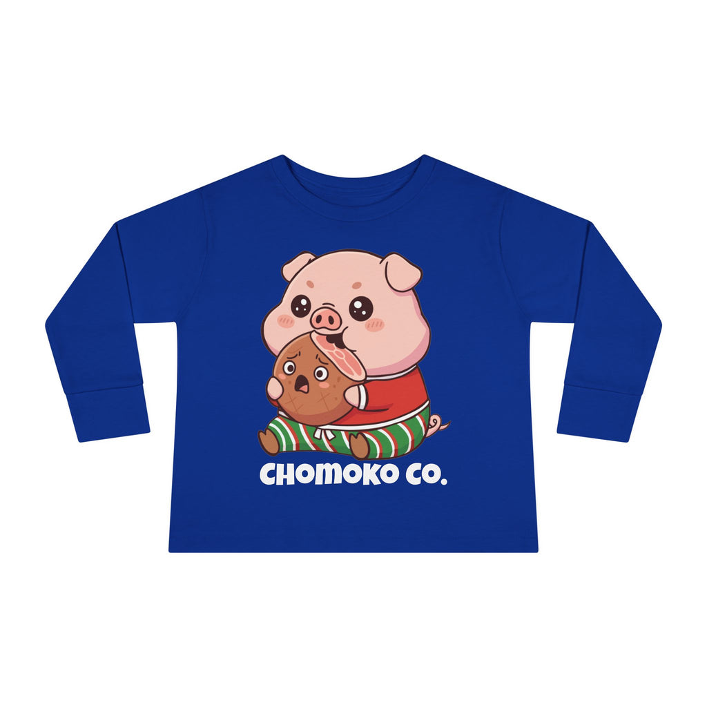 Okui in Christmas pajamas Toddler Long Sleeve Tee