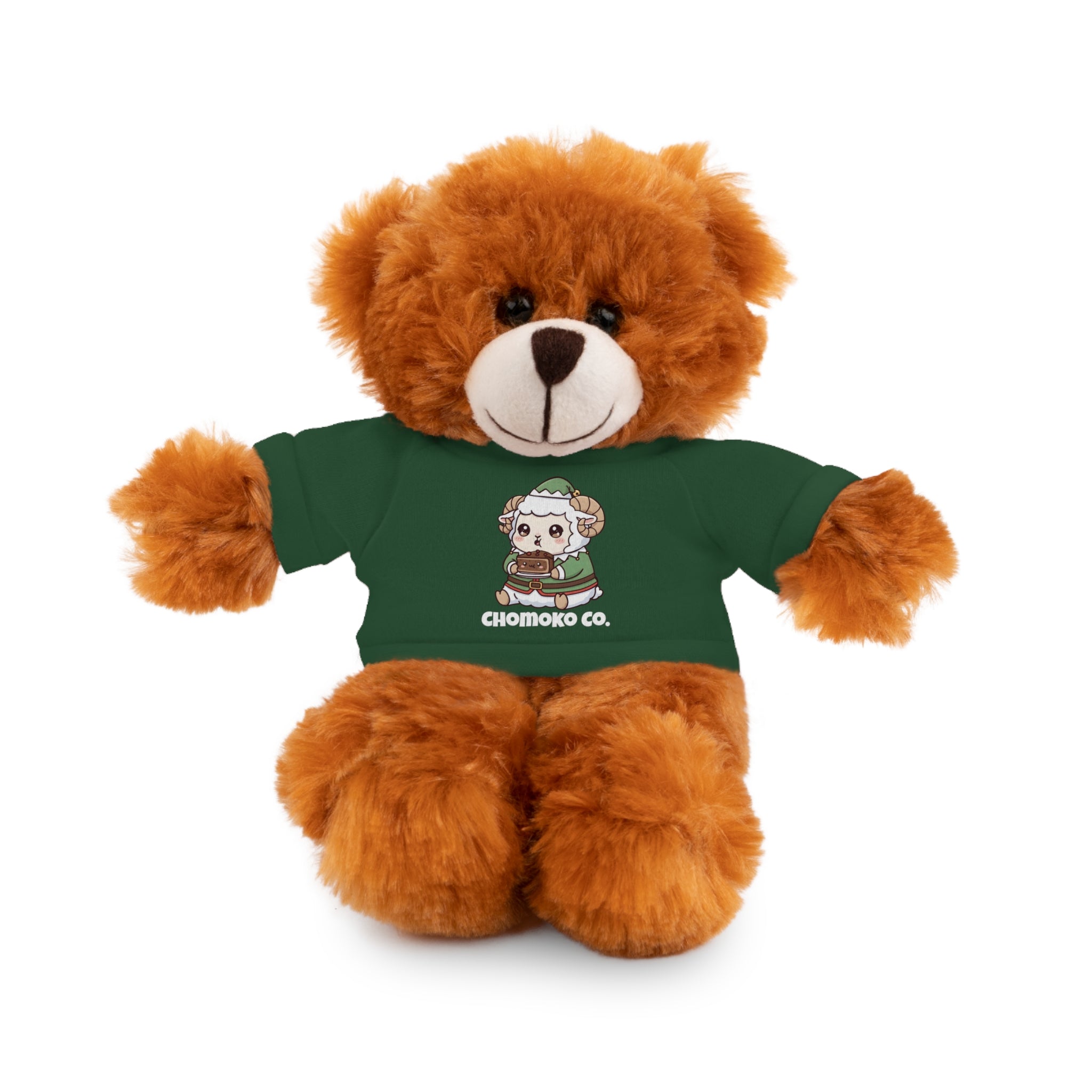 Bashi eating Christmas cake Plush Teddy Bear with Graphic Tee – Cute Chibi Character "Chomoko Co."