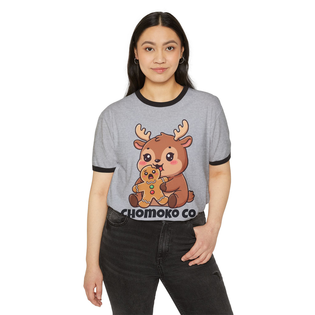 Haru eating a Gingerbread Man Unisex Cotton Ringer T-Shirt