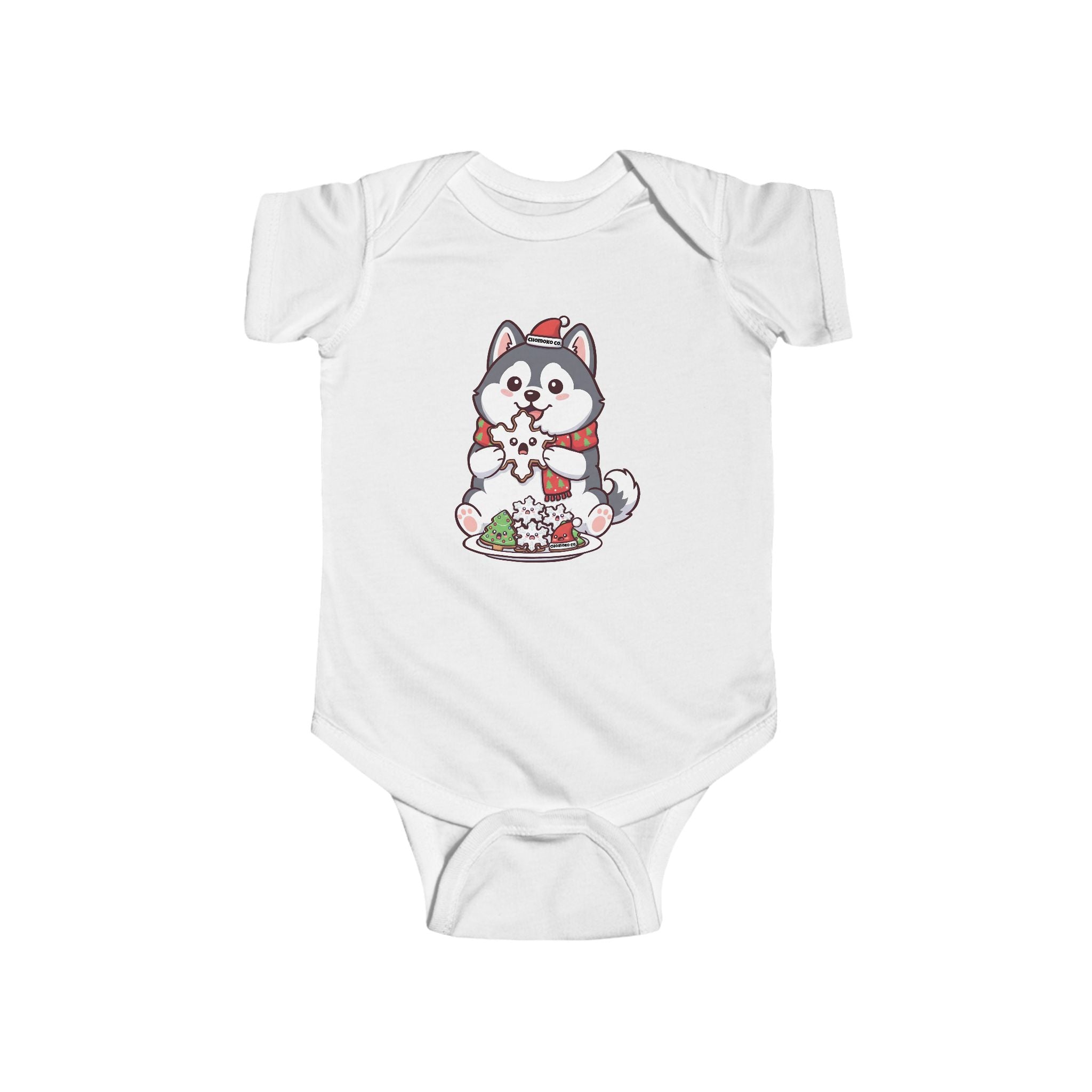 Koda eating Christmas cookies Infant Fine Jersey Bodysuit