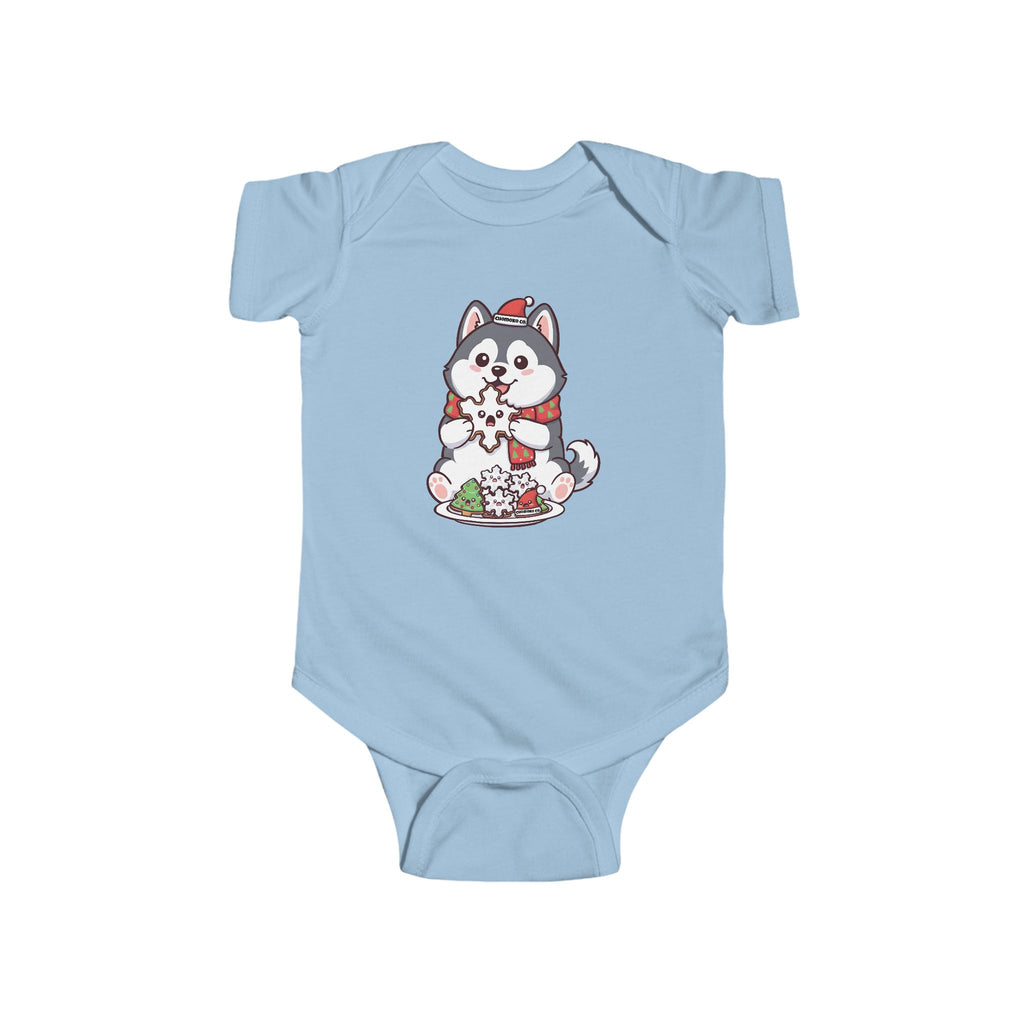 Koda eating Christmas cookies Infant Fine Jersey Bodysuit