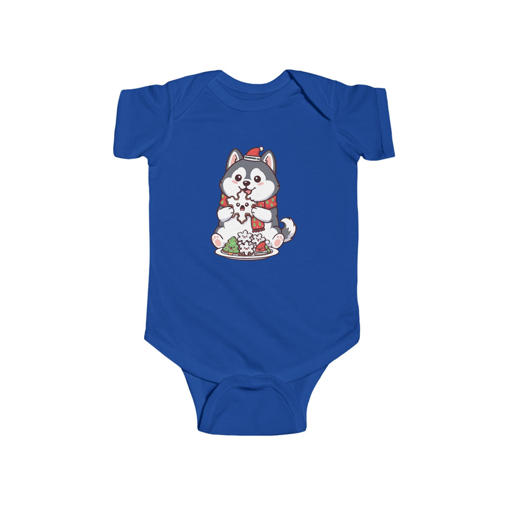 Koda eating Christmas cookies Infant Fine Jersey Bodysuit