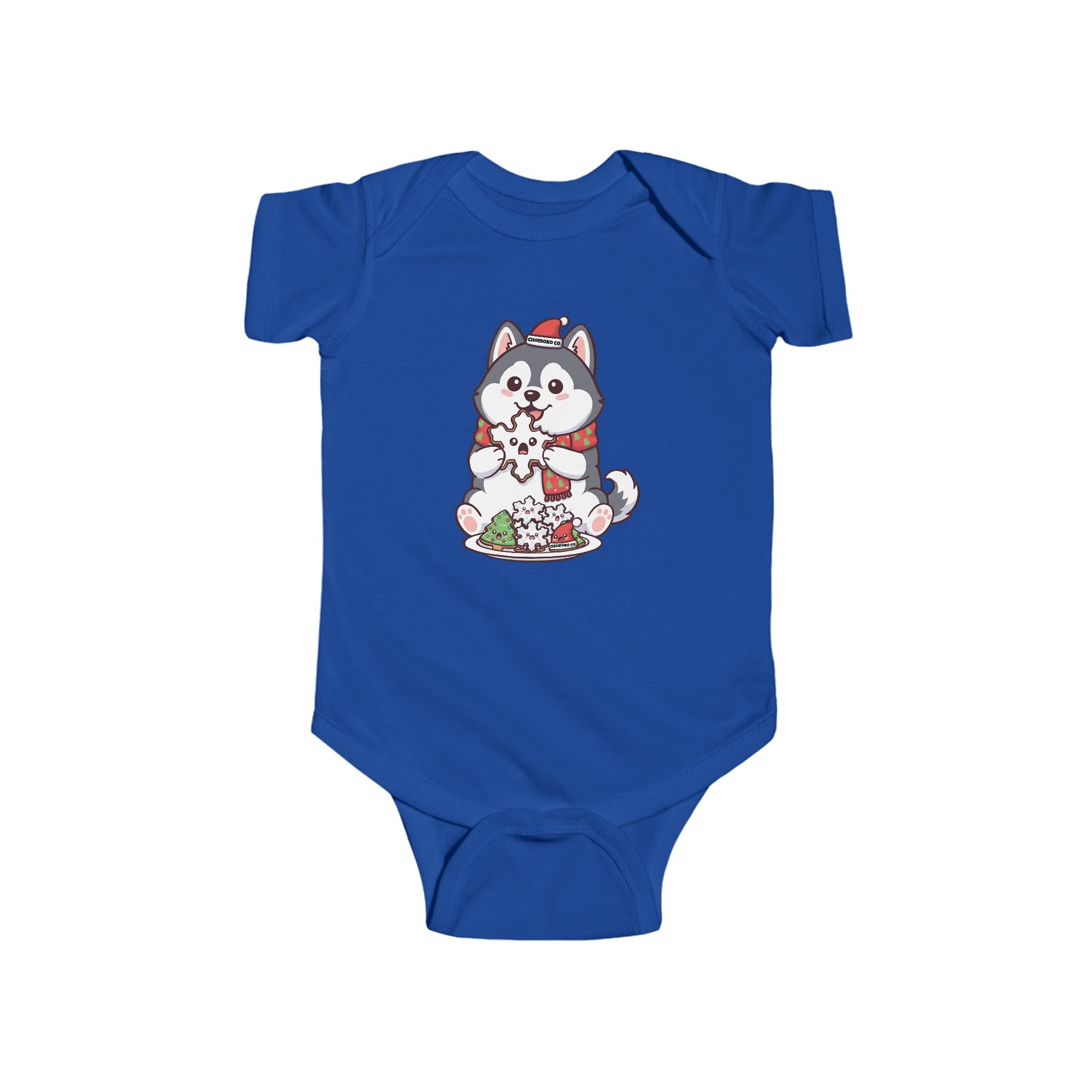 Koda eating Christmas cookies Infant Fine Jersey Bodysuit