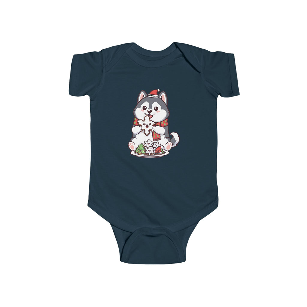 Koda eating Christmas cookies Infant Fine Jersey Bodysuit