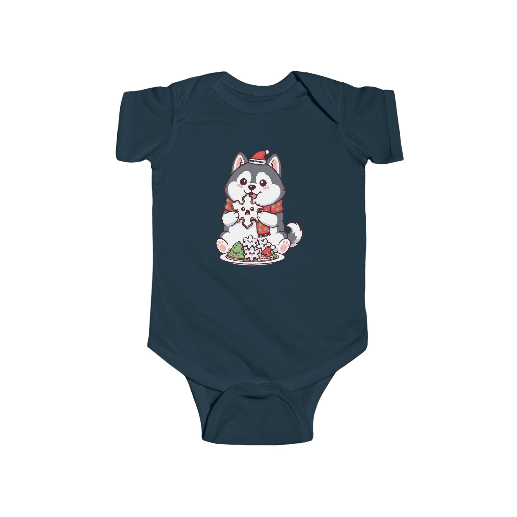 Koda eating Christmas cookies Infant Fine Jersey Bodysuit