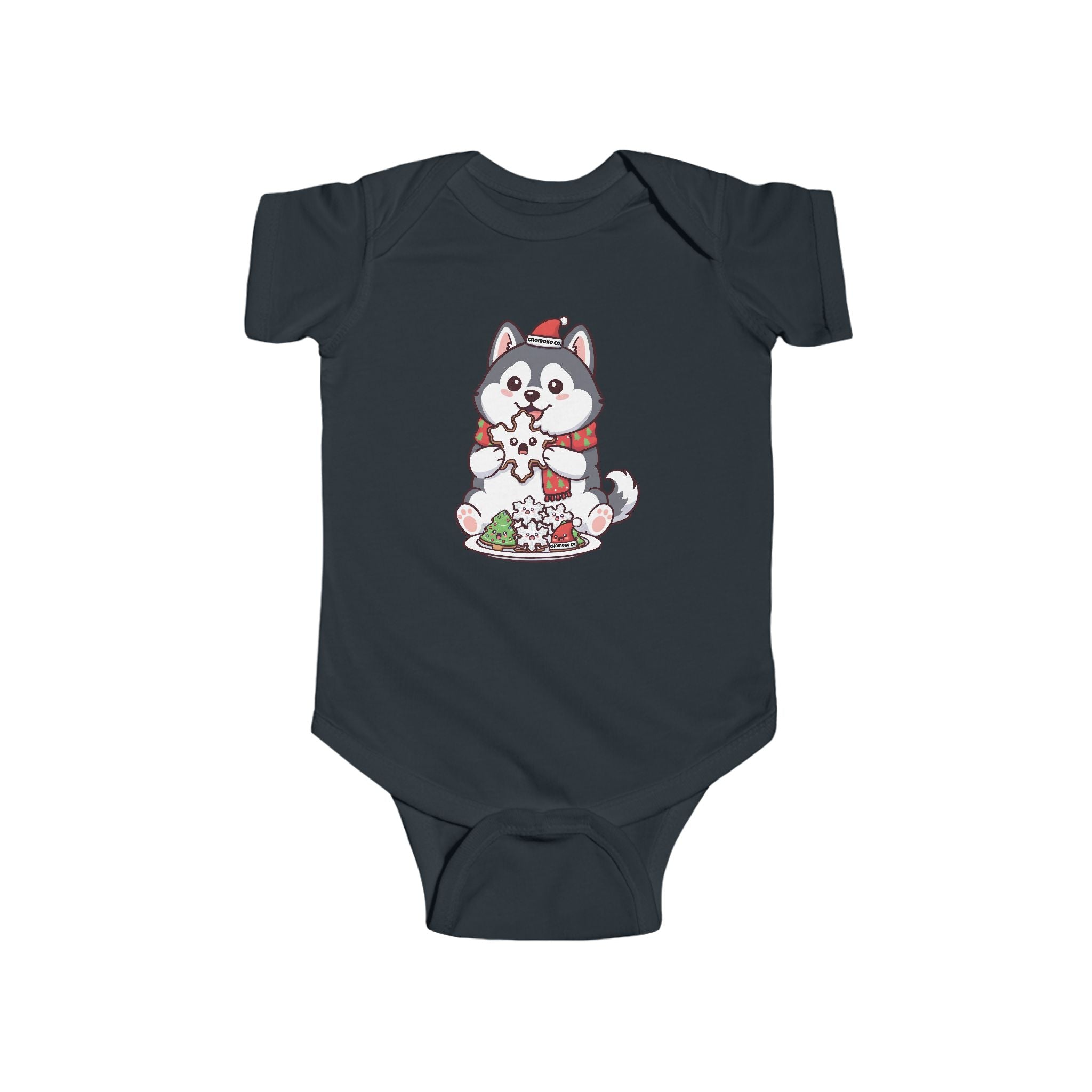 Koda eating Christmas cookies Infant Fine Jersey Bodysuit