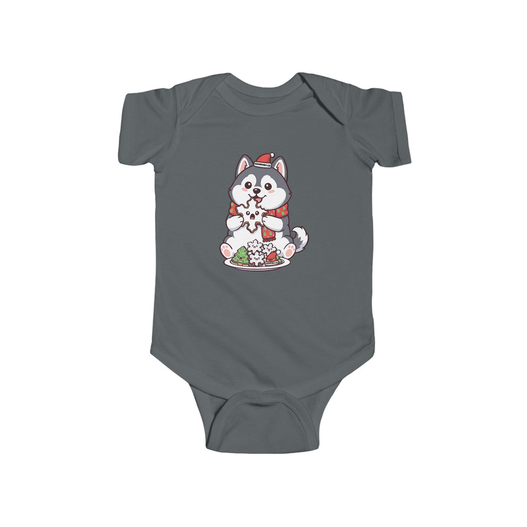 Koda eating Christmas cookies Infant Fine Jersey Bodysuit