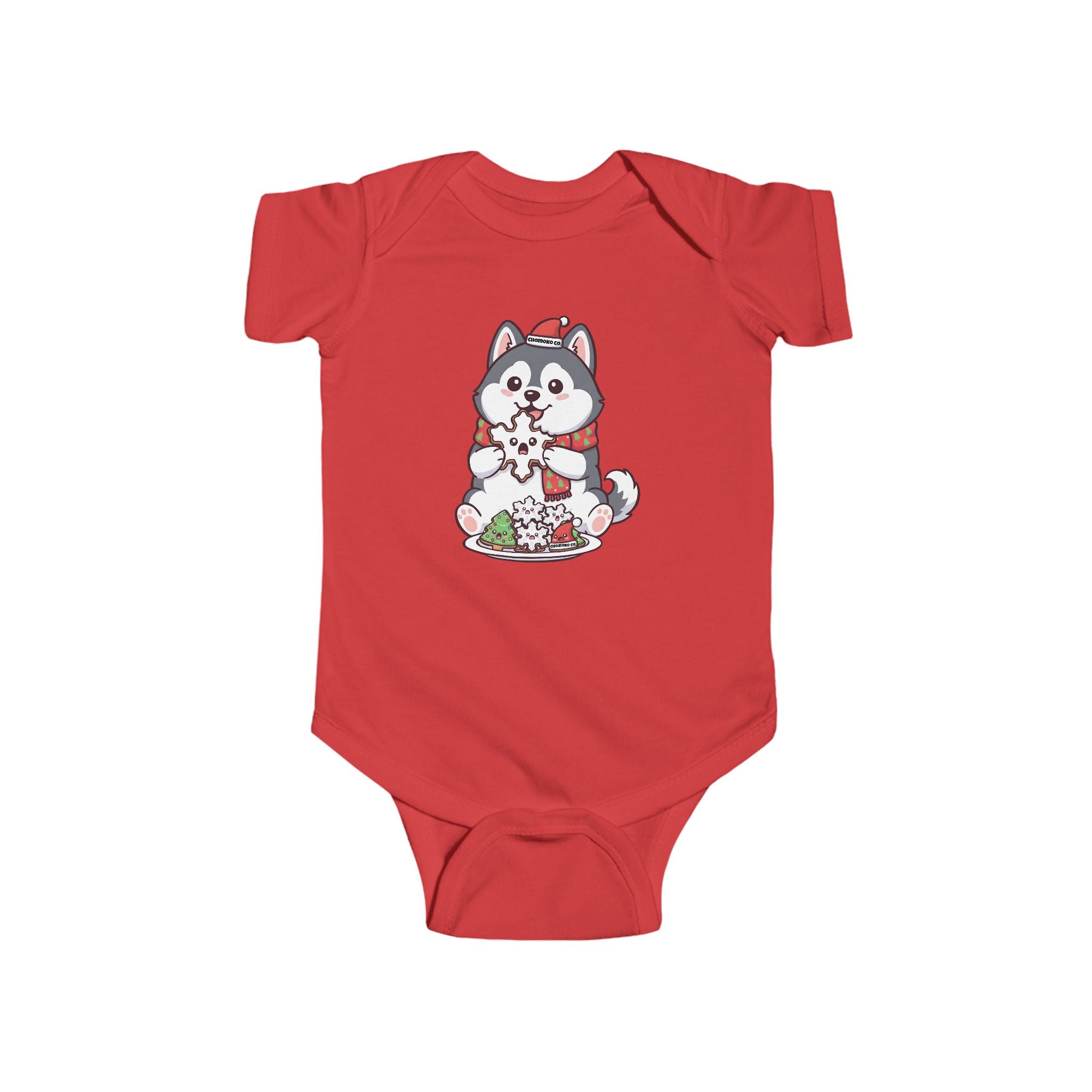Koda eating Christmas cookies Infant Fine Jersey Bodysuit