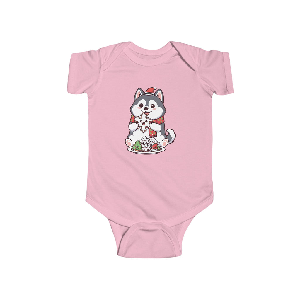 Koda eating Christmas cookies Infant Fine Jersey Bodysuit