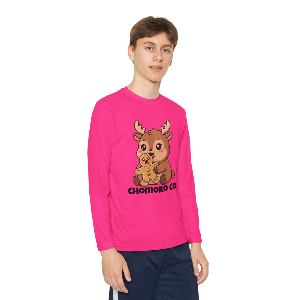 Haru eating a Gingerbread Man Youth Long Sleeve Competitor Tee