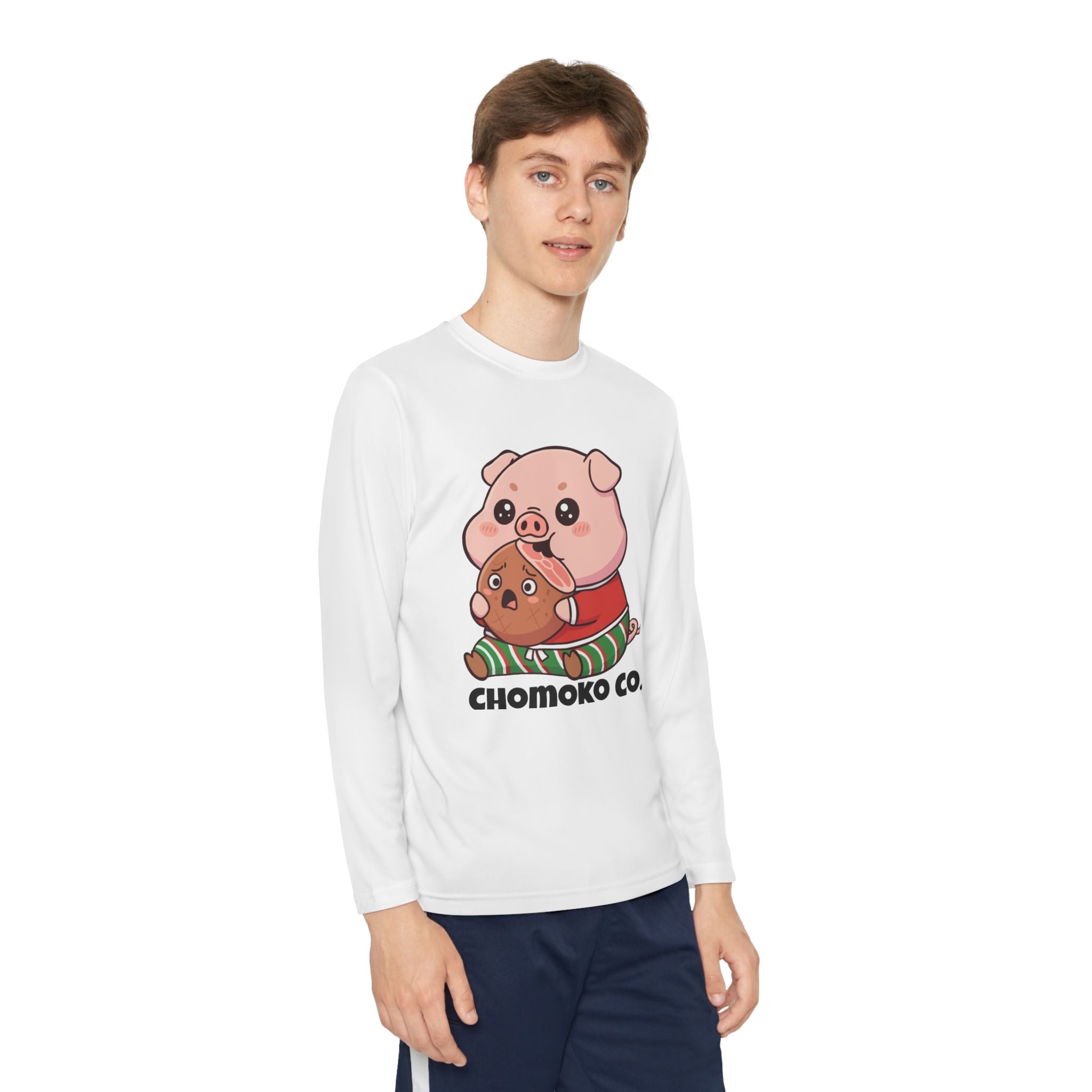 Okui in Christmas pajamas Youth Long Sleeve Competitor Tee
