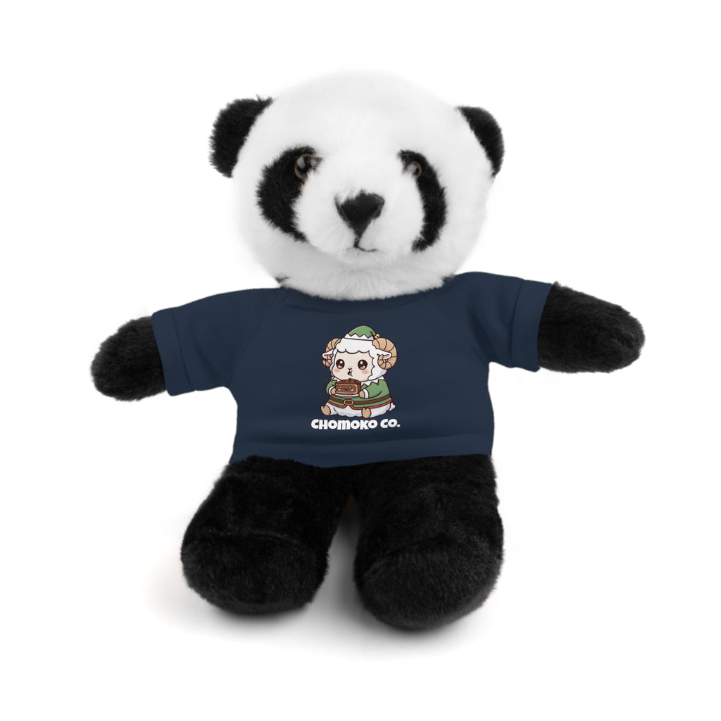 Bashi eating Christmas cake Plush Teddy Bear with Graphic Tee – Cute Chibi Character "Chomoko Co."