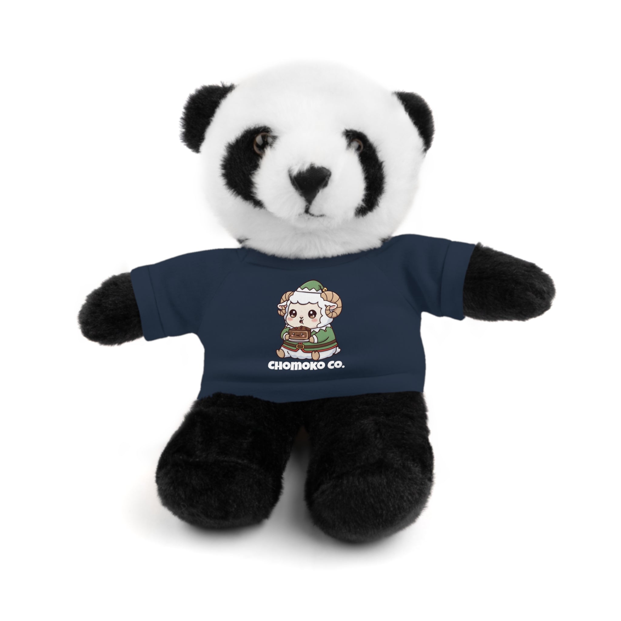 Bashi eating Christmas cake Plush Teddy Bear with Graphic Tee – Cute Chibi Character "Chomoko Co."