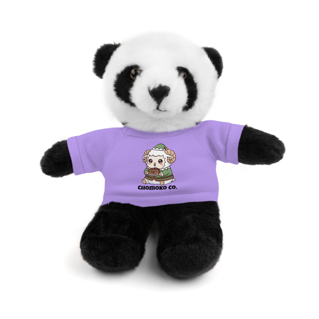 Bashi eating Christmas cake Plush Teddy Bear with Graphic Tee – Cute Chibi Character "Chomoko Co."