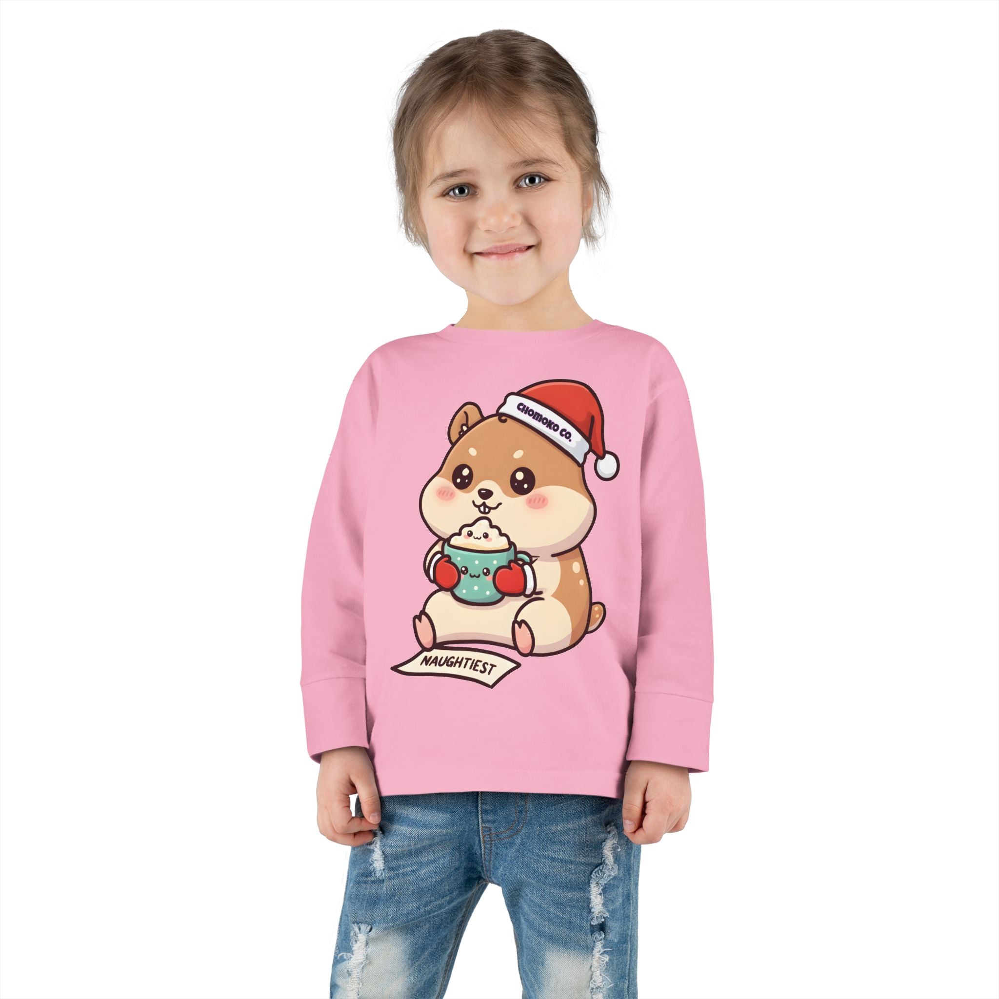 Atsu drinking Eggnog Toddler Long Sleeve Tee