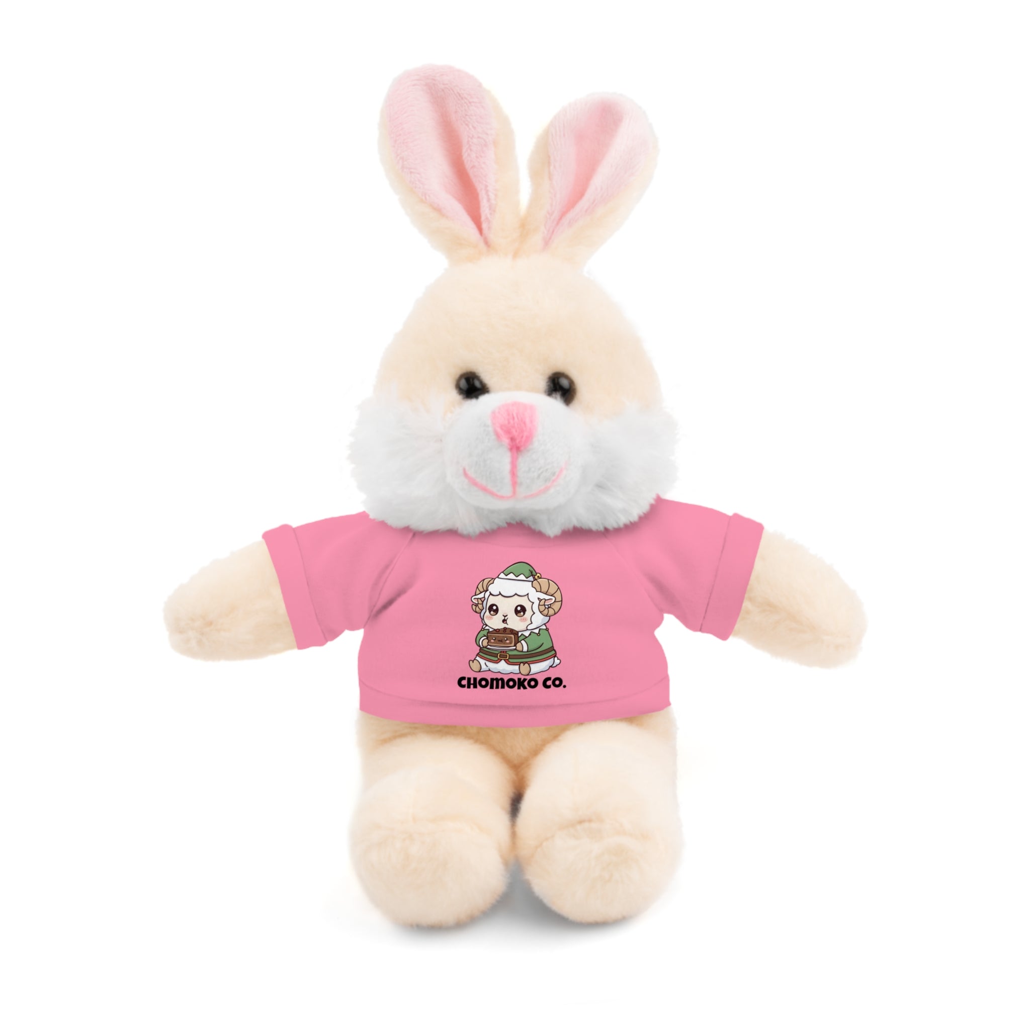 Bashi eating Christmas cake Plush Teddy Bear with Graphic Tee – Cute Chibi Character "Chomoko Co."