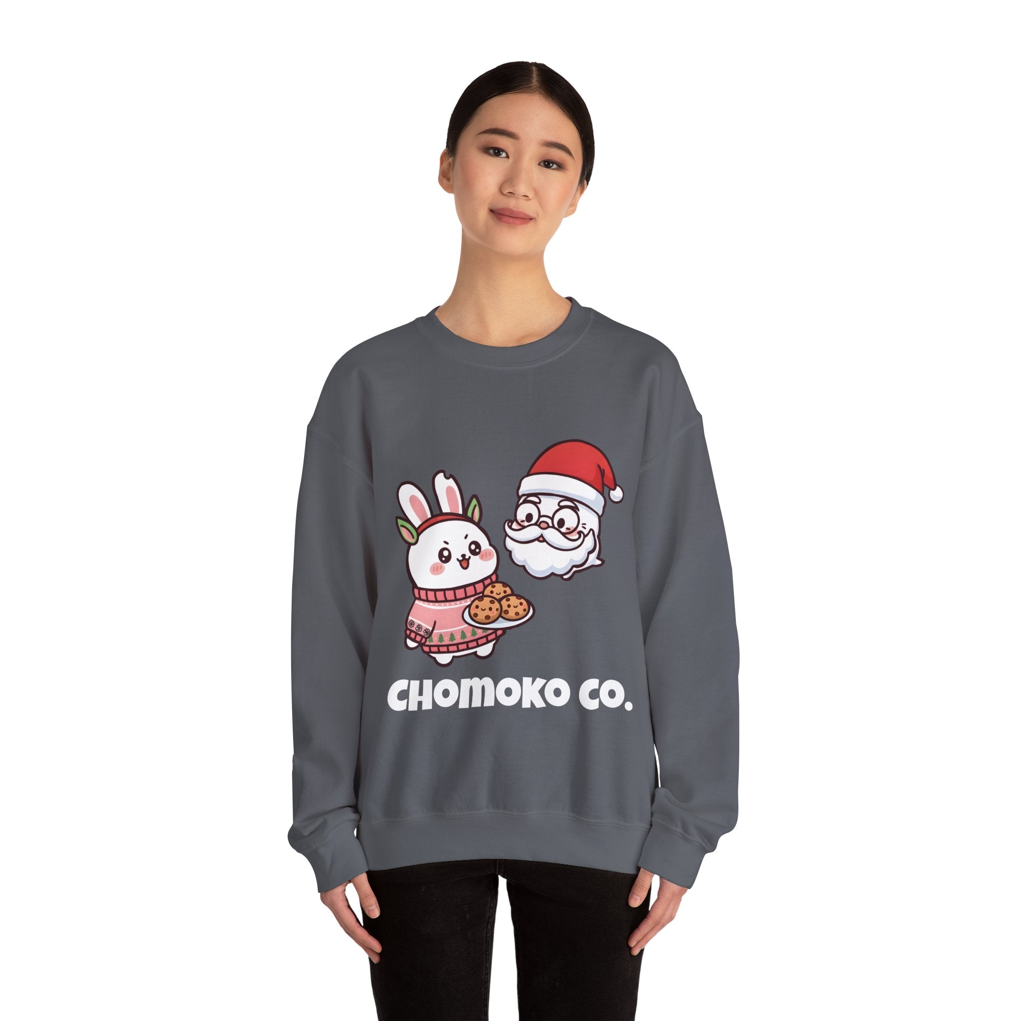 Chomoko with Oji dressed as Santa Cookie Plate Sweatshirt | CHOMOKO CO.