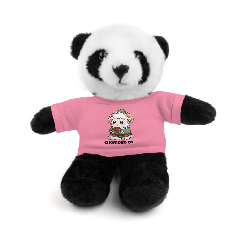 Bashi eating Christmas cake Plush Teddy Bear with Graphic Tee – Cute Chibi Character "Chomoko Co."