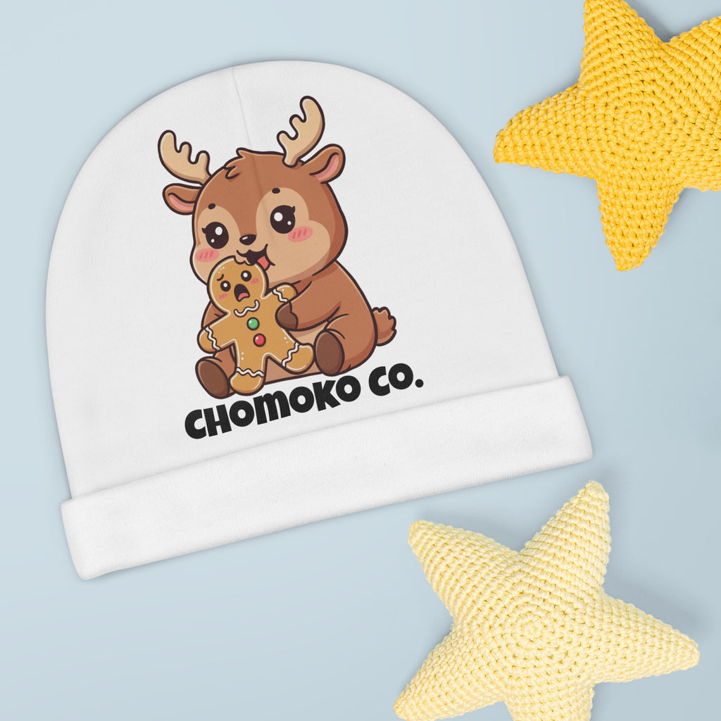 Haru eating a Gingerbread Man Baby Beanie