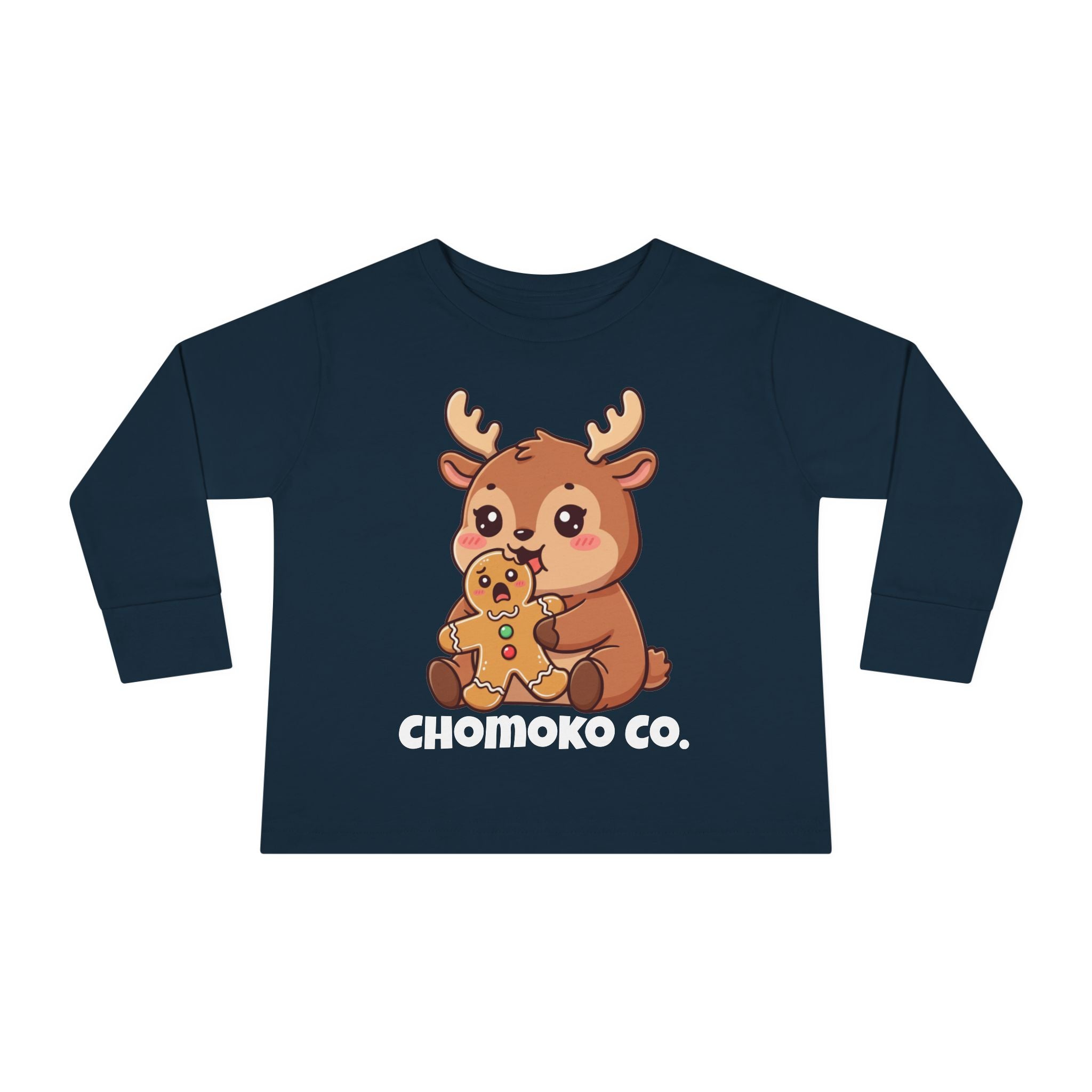 Haru eating a Gingerbread Man Toddler Long Sleeve Tee