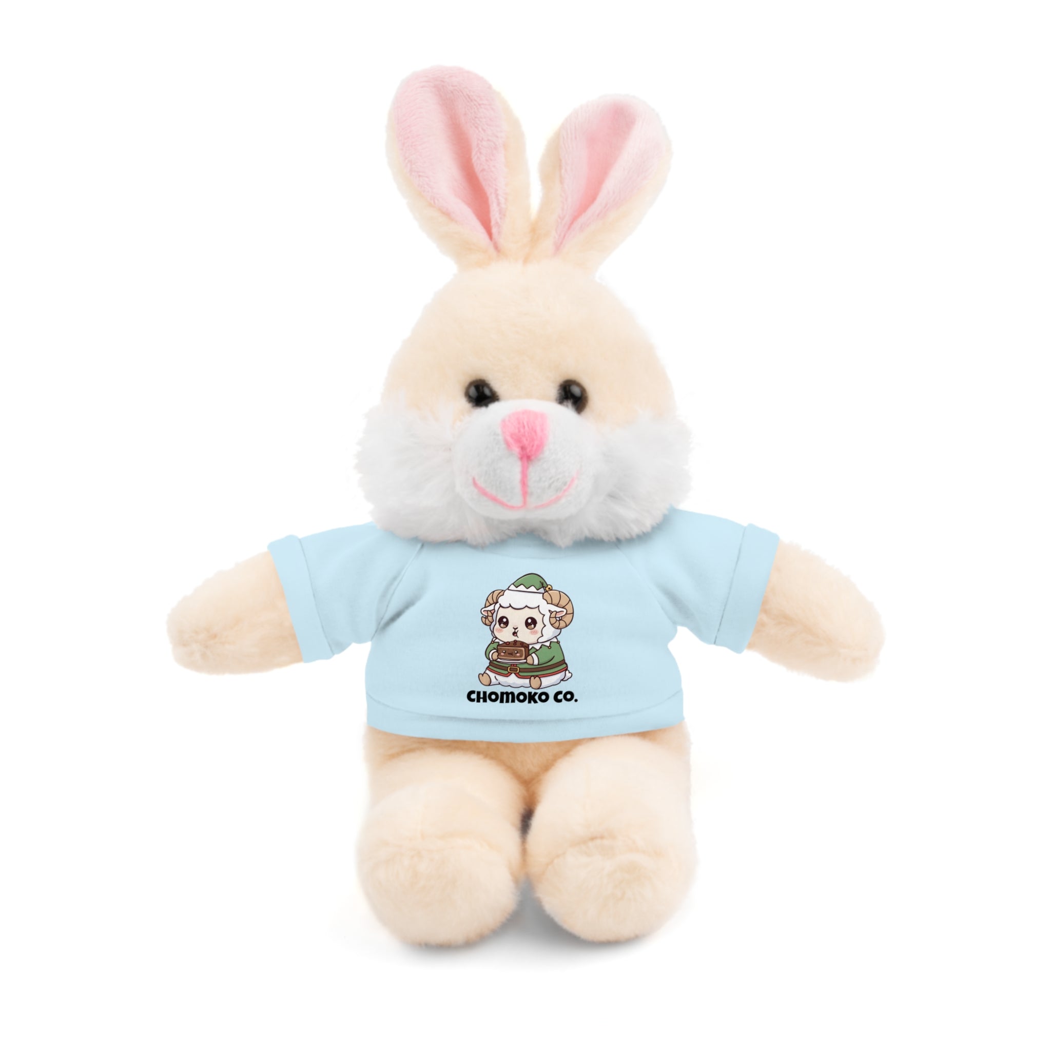 Bashi eating Christmas cake Plush Teddy Bear with Graphic Tee – Cute Chibi Character "Chomoko Co."